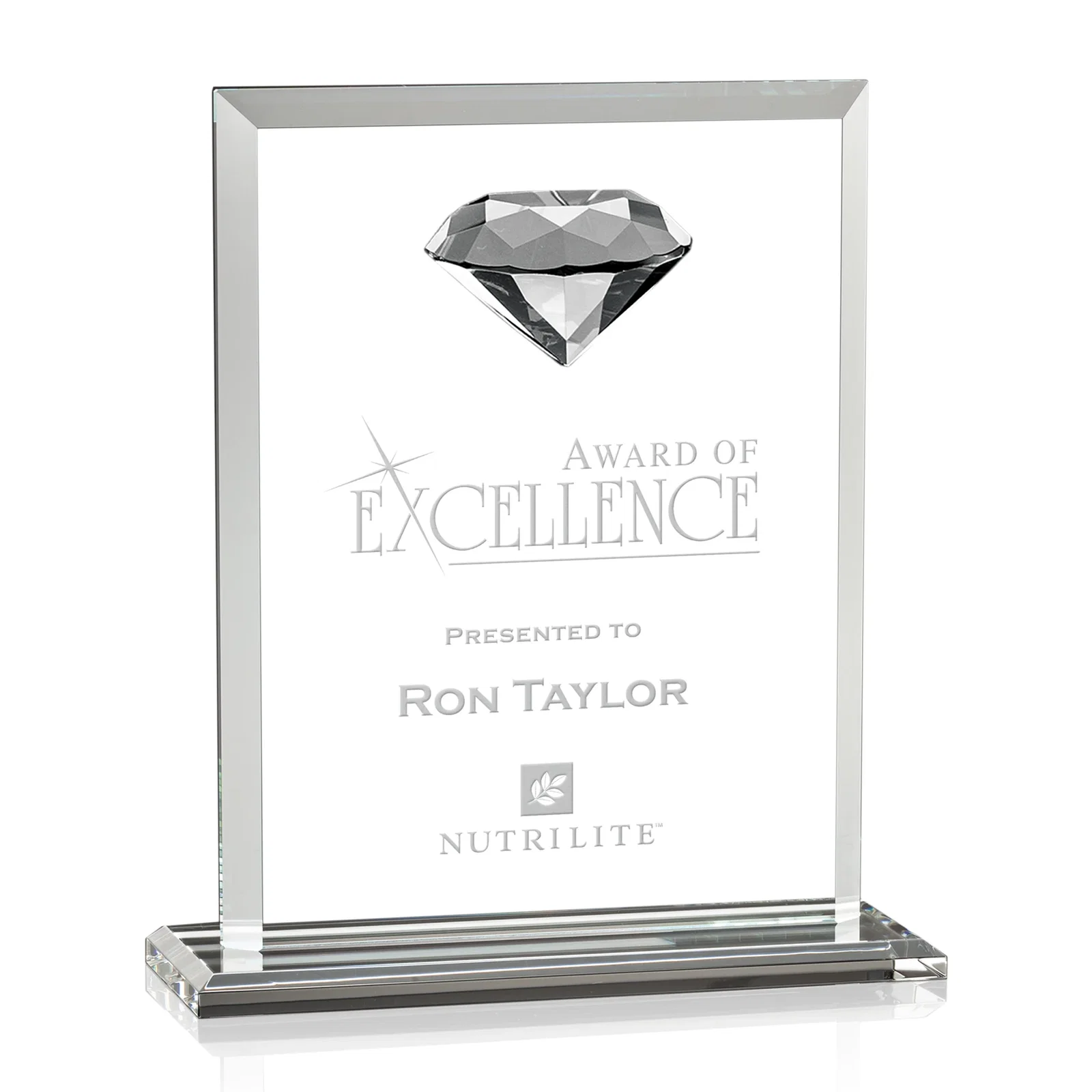 Custom Beveled Crystal Rectangle with Faceted Gemstone Accent, awards for retirement presentations
