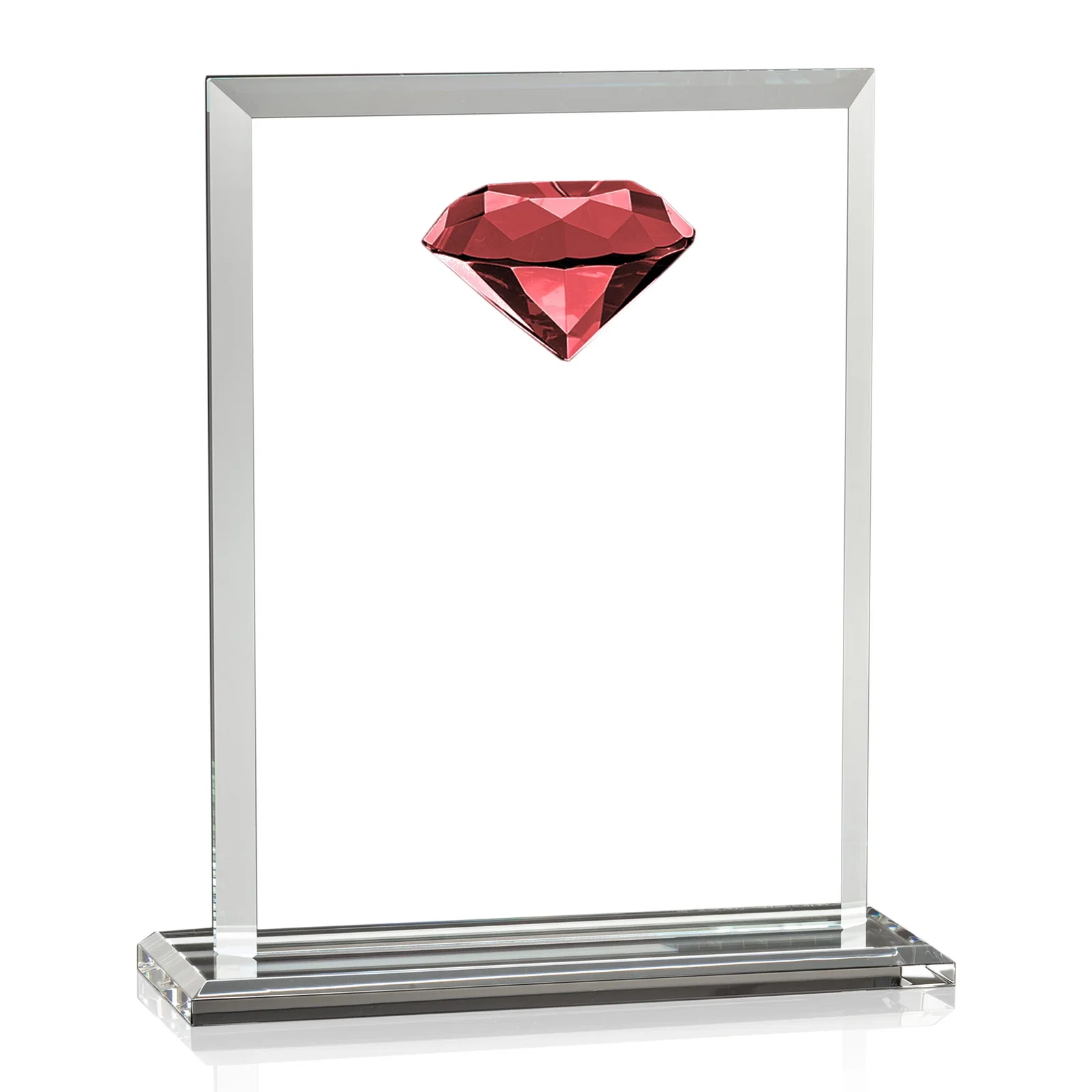 Custom printed Beveled Crystal Rectangle with Faceted Gemstone Accent, awards for corporate award ceremonies