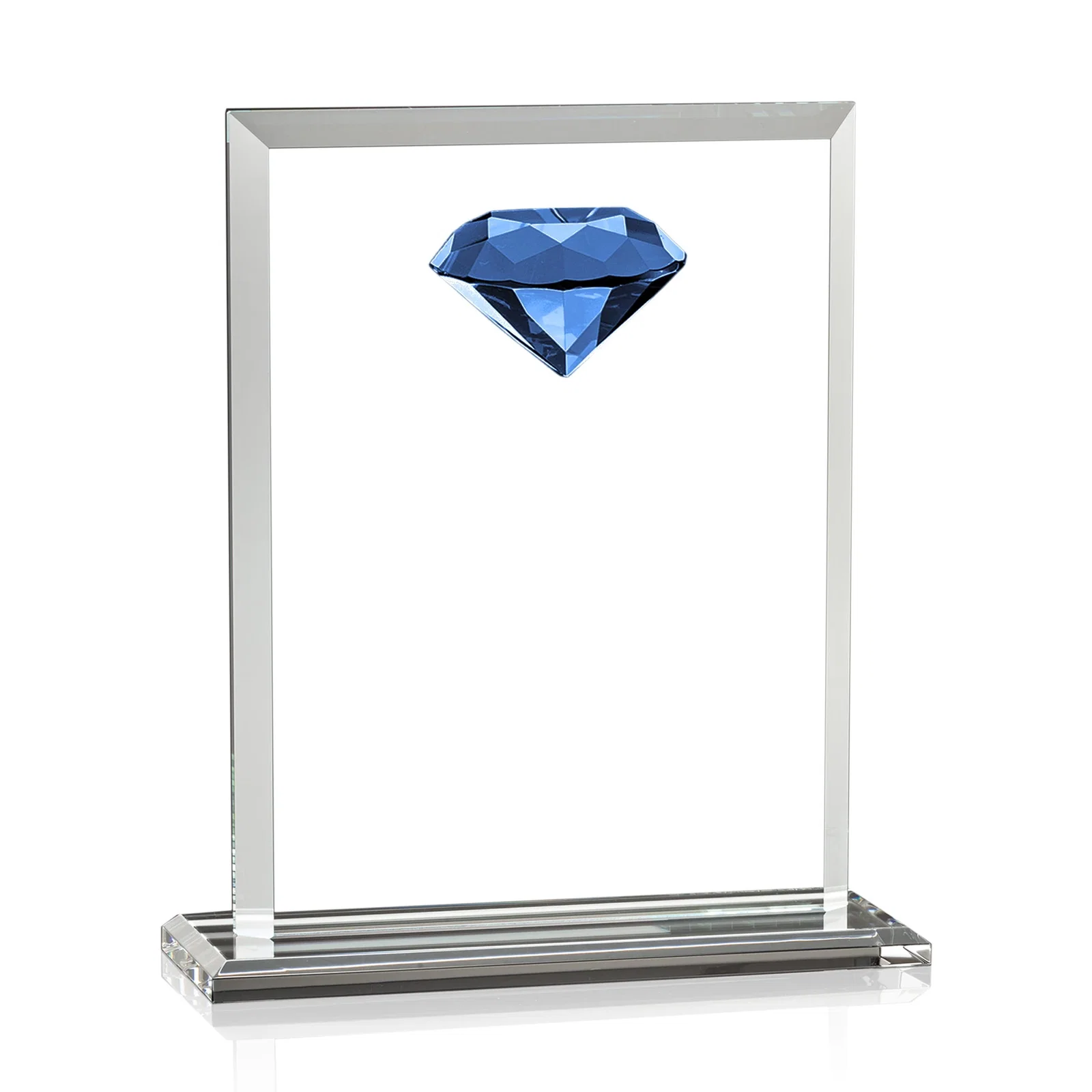 Custom printed Beveled Crystal Rectangle with Faceted Gemstone Accent, awards for sales achievement awards