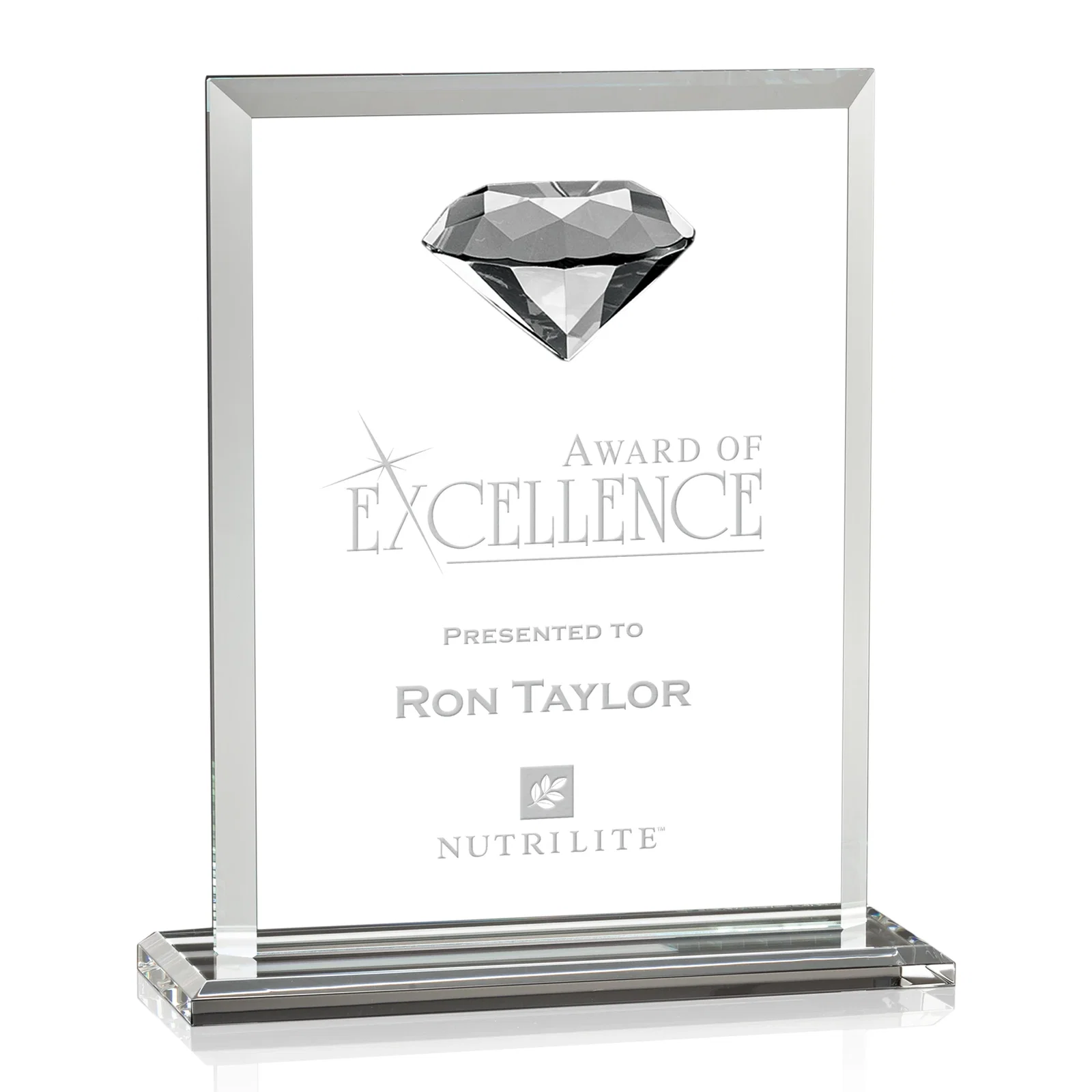 Custom Beveled Crystal Rectangle with Faceted Gemstone Accent, awards for team milestone celebrations
