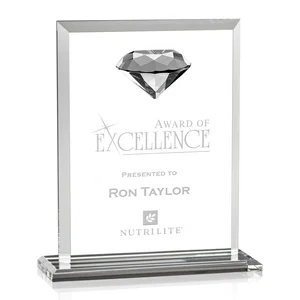 Beveled Crystal Rectangle with Faceted Gemstone Accent