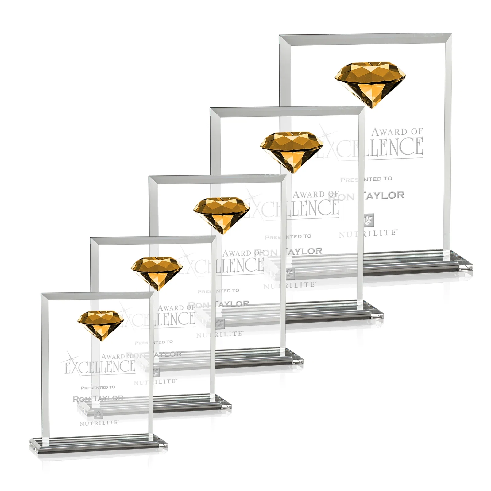 Custom Beveled Crystal Rectangle with Faceted Gemstone Accent, awards for donor appreciation