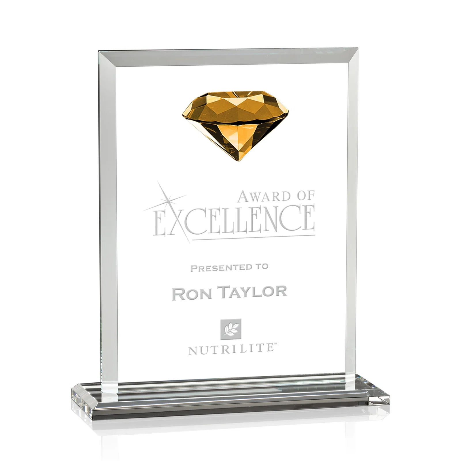 Custom Beveled Crystal Rectangle with Faceted Gemstone Accent, awards for graduation ceremonies
