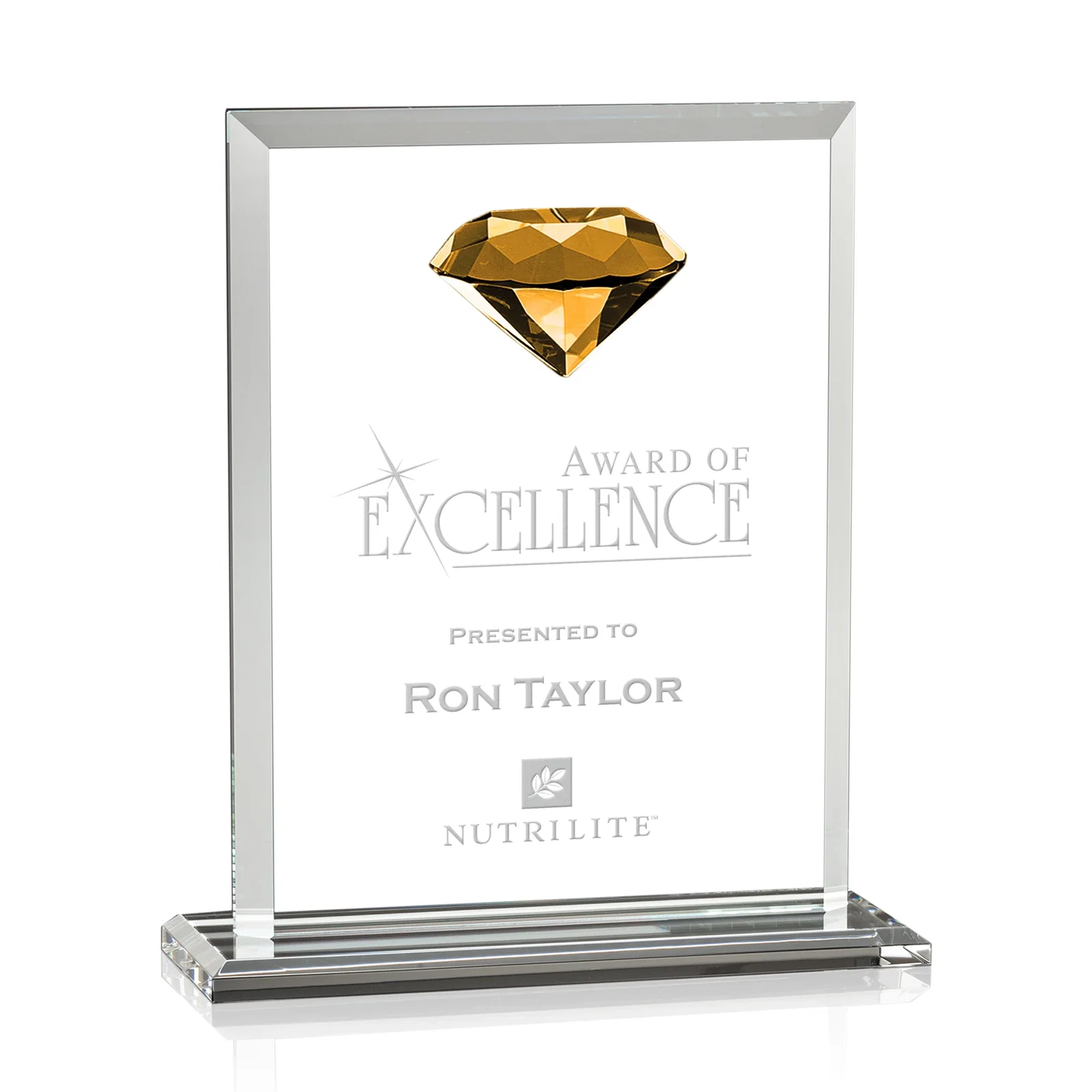 Custom Beveled Crystal Rectangle with Faceted Gemstone Accent, awards for safety achievement programs