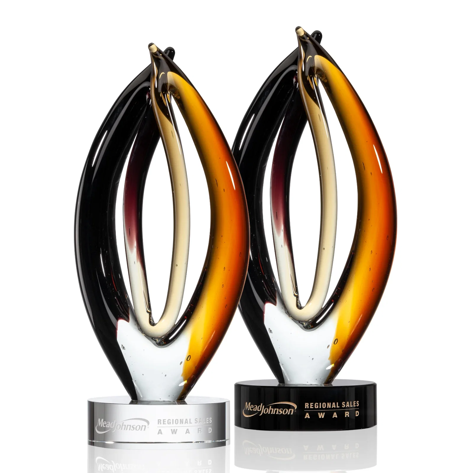 Custom Yellow and Red Glass Twin-Branch Flame Award for employee recognition