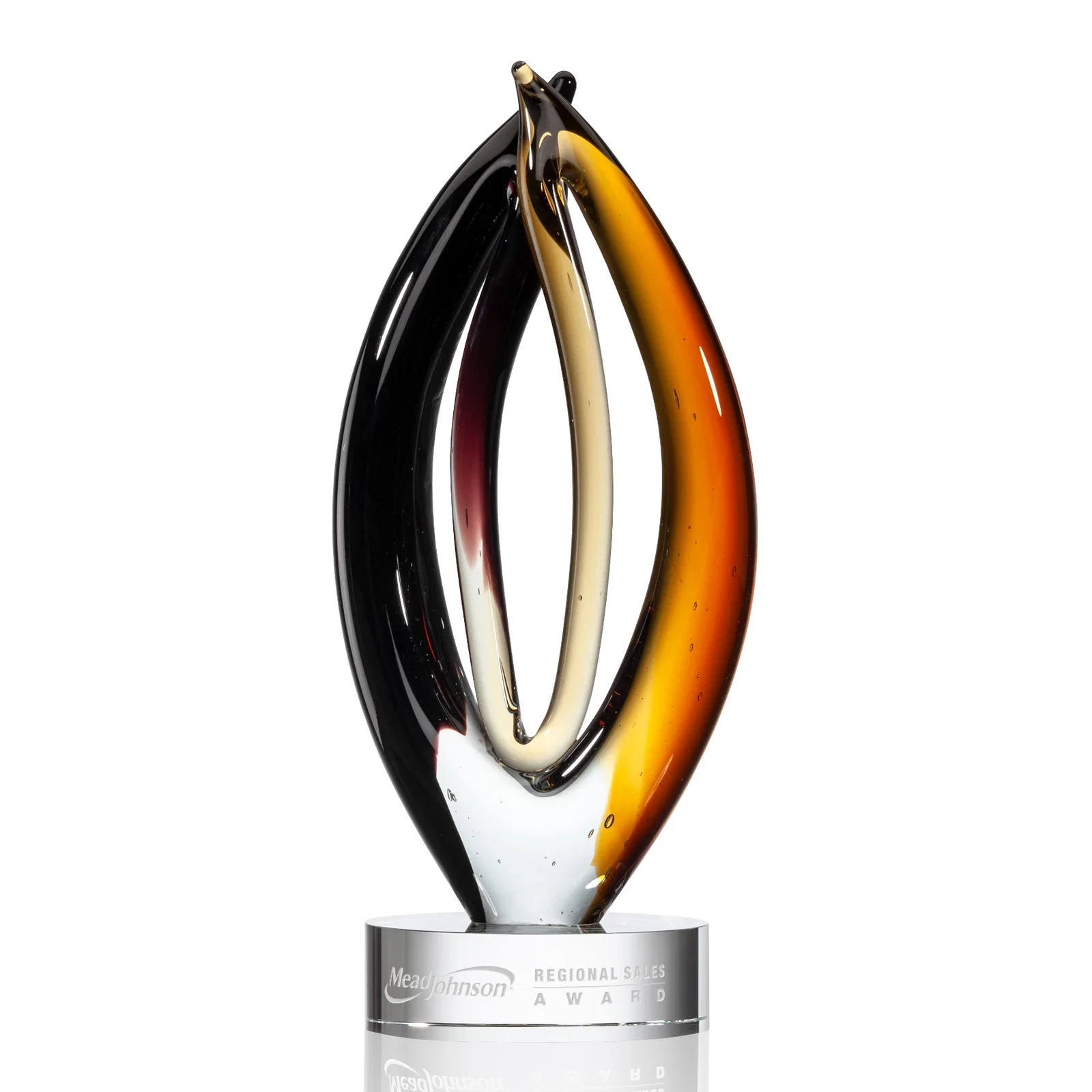 Custom Yellow and Red Glass Twin-Branch Flame Award for corporate award ceremonies