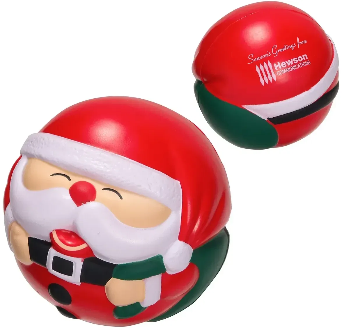 Santa Claus custom stress ball, jolly Santa face squeeze toy for branded holiday promos, front view