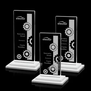 Starfire Crystal Rectangle Award on Stepped White Base