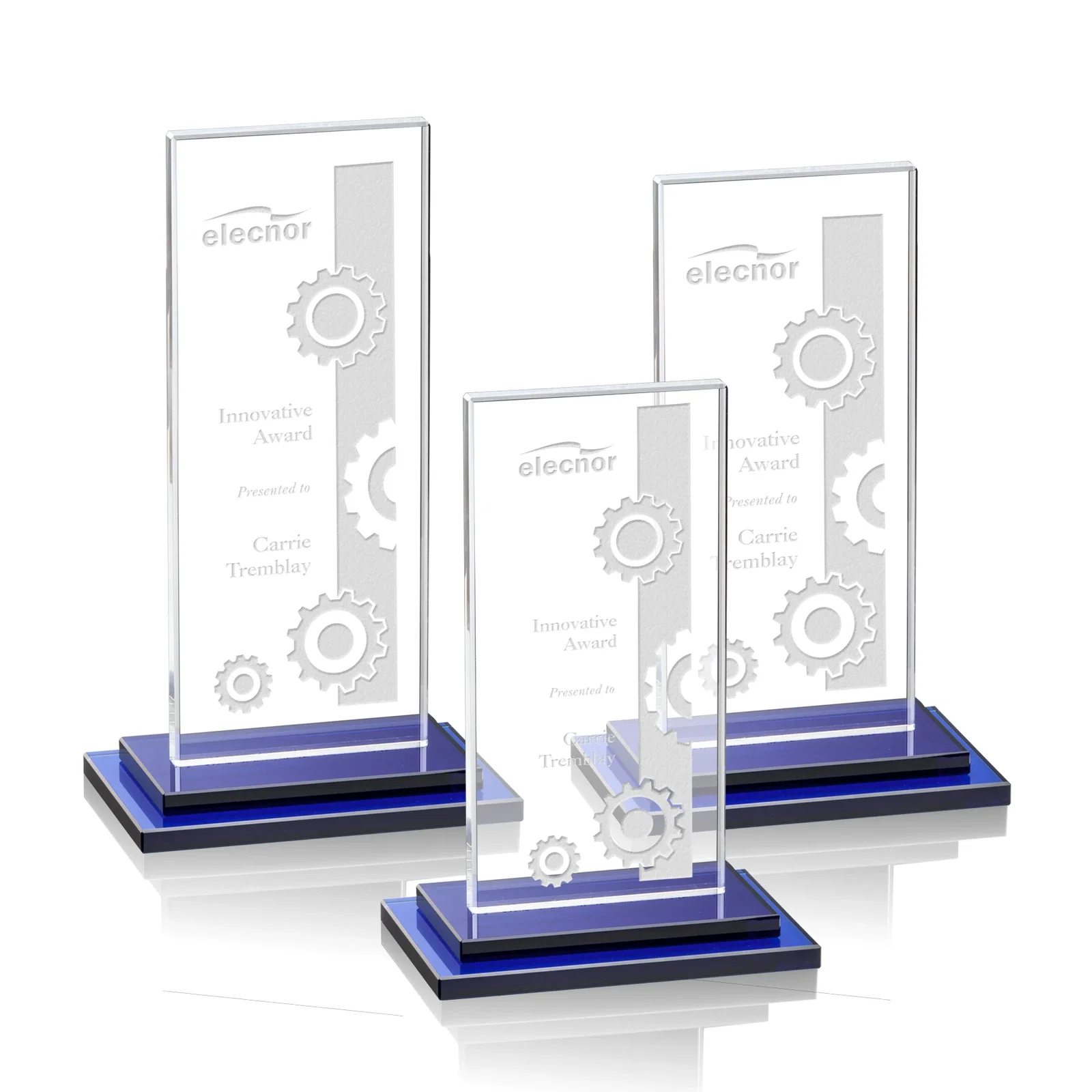 Personalized Starfire Crystal Rectangle Award on Stepped White Base, awards for employee recognition