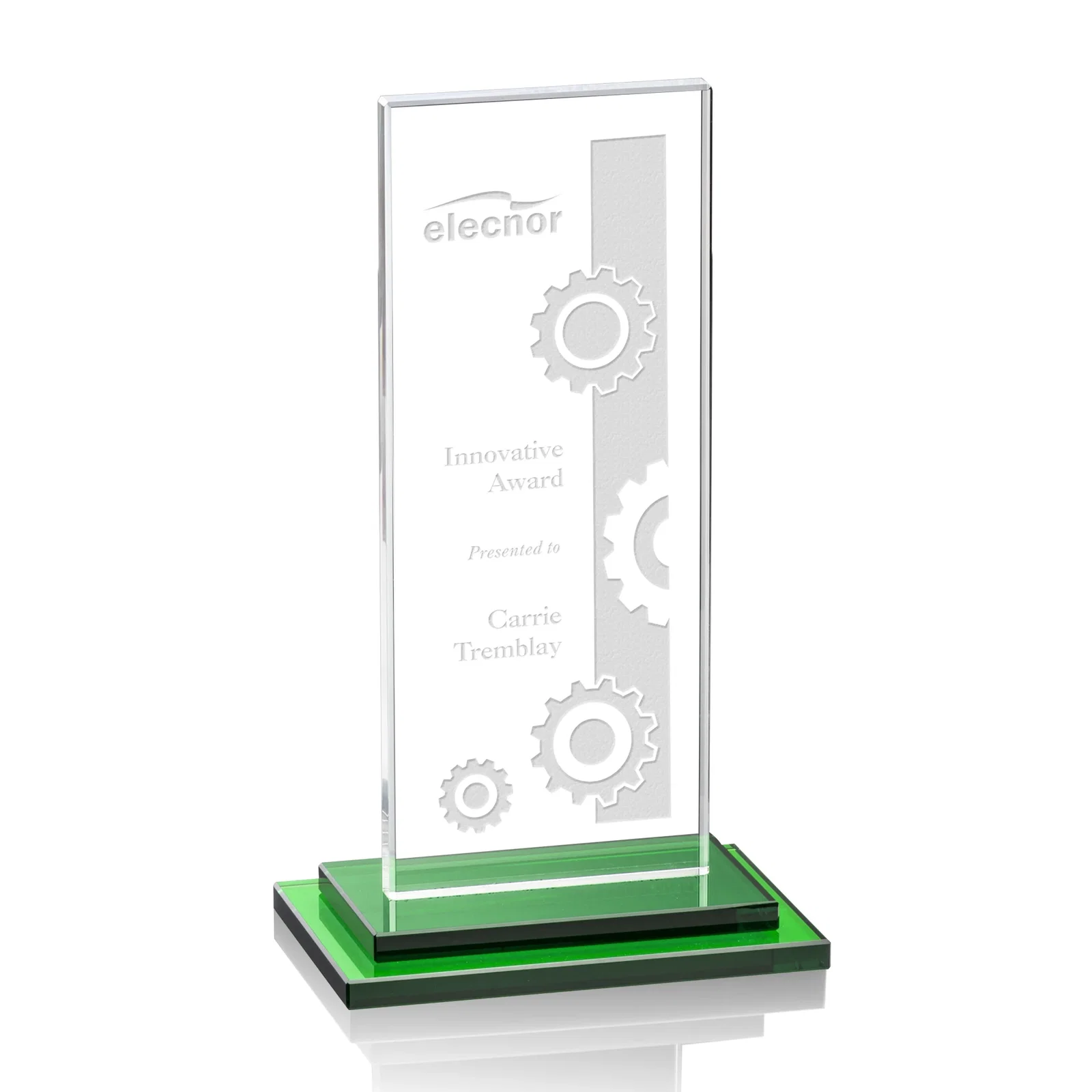 Personalized Starfire Crystal Rectangle Award on Stepped White Base, awards for graduation ceremonies
