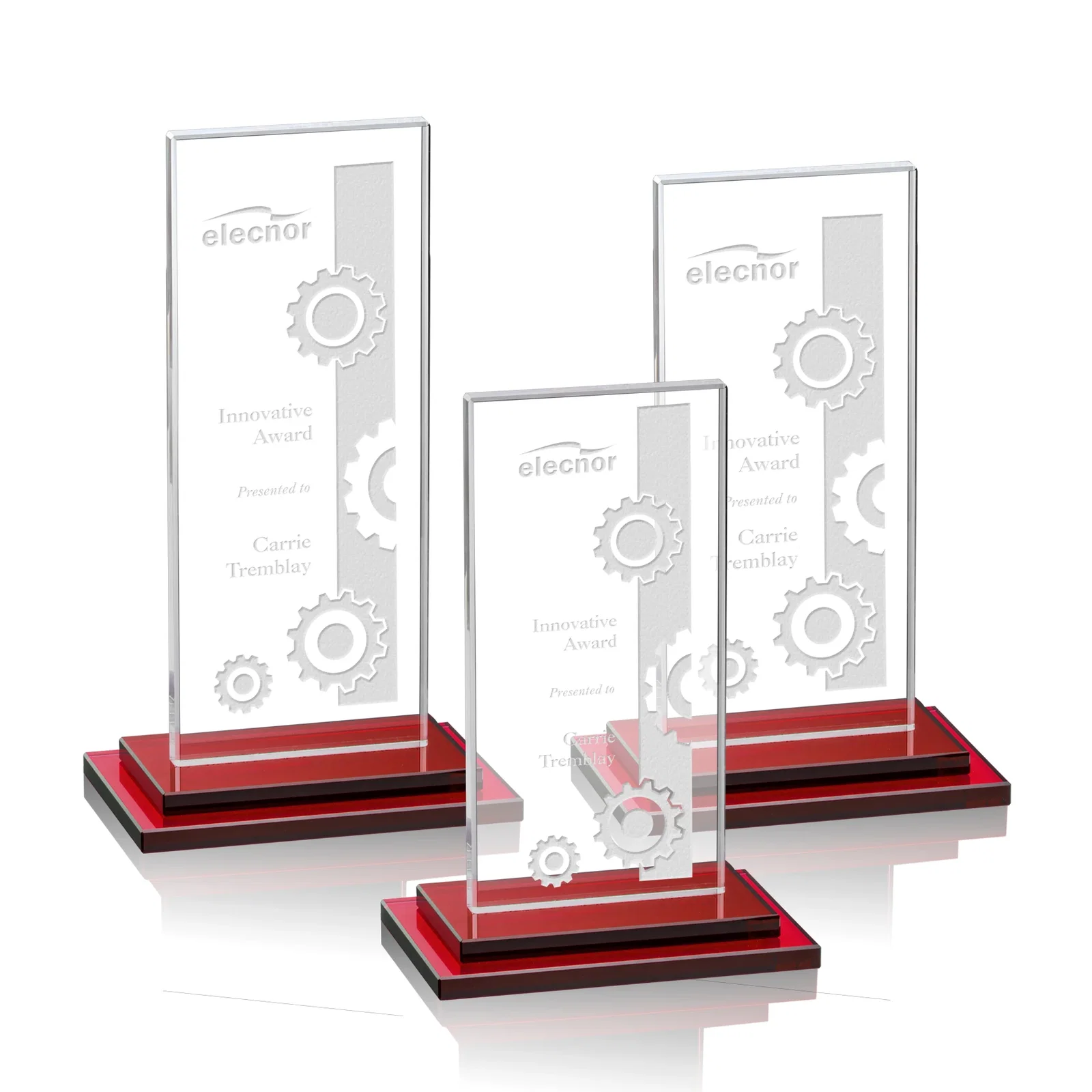 Personalized Starfire Crystal Rectangle Award on Stepped White Base, awards for safety achievement programs