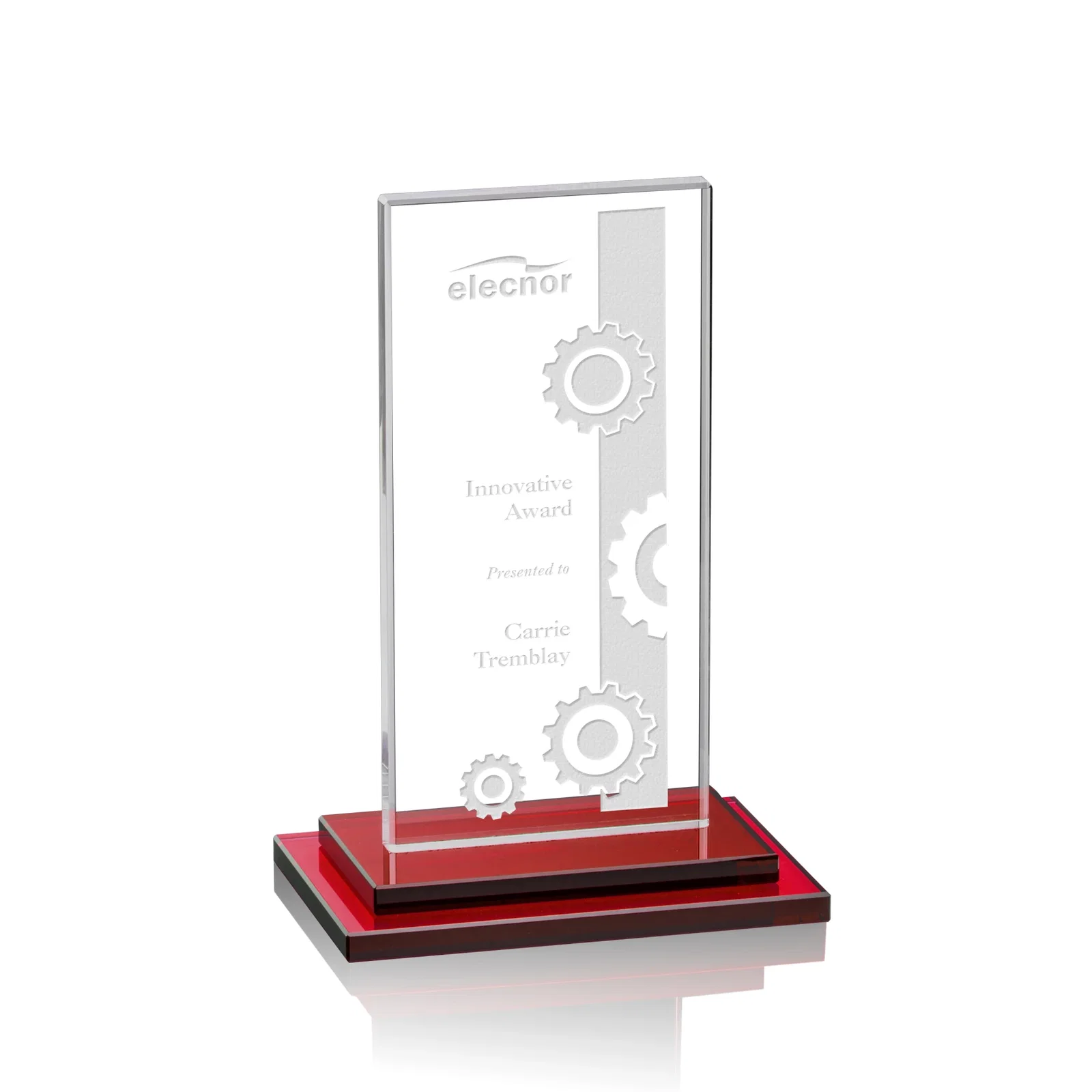 Personalized Starfire Crystal Rectangle Award on Stepped White Base, awards for volunteer appreciation
