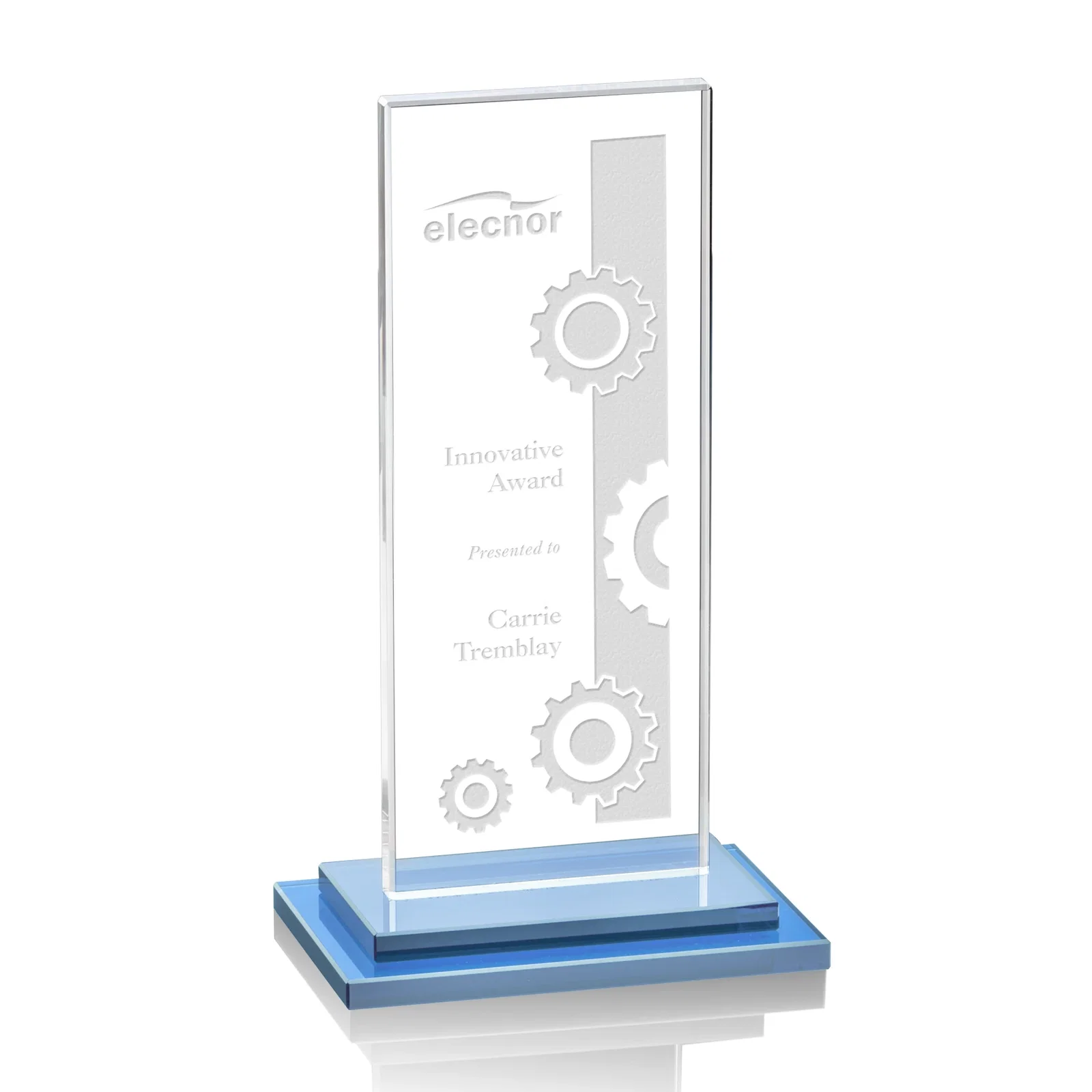 Promotional Starfire Crystal Rectangle Award on Stepped White Base, awards for graduation ceremonies