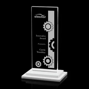 Starfire Crystal Rectangle Award on Stepped White Base