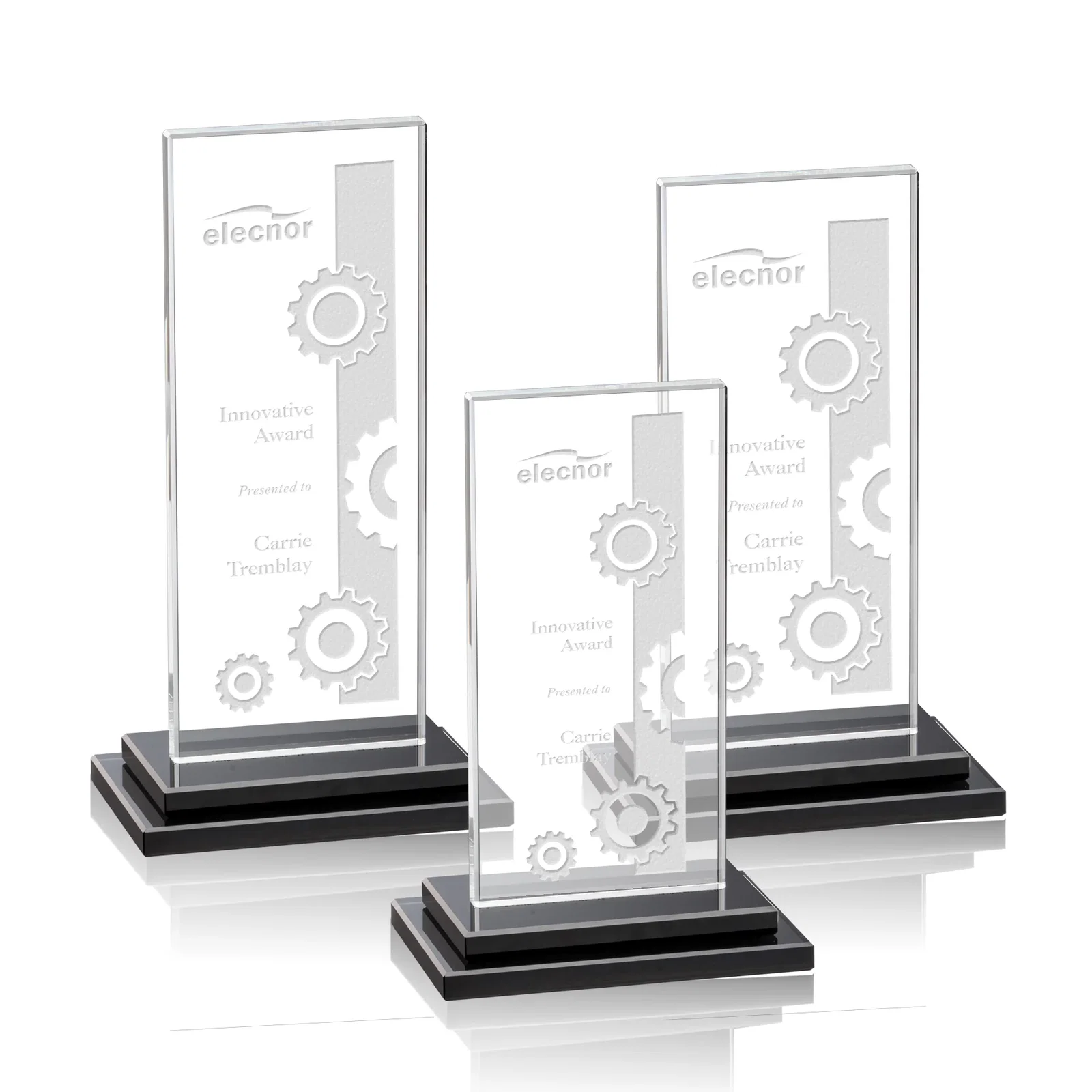 Custom Starfire Crystal Rectangle Award on Stepped White Base, awards for safety achievement programs