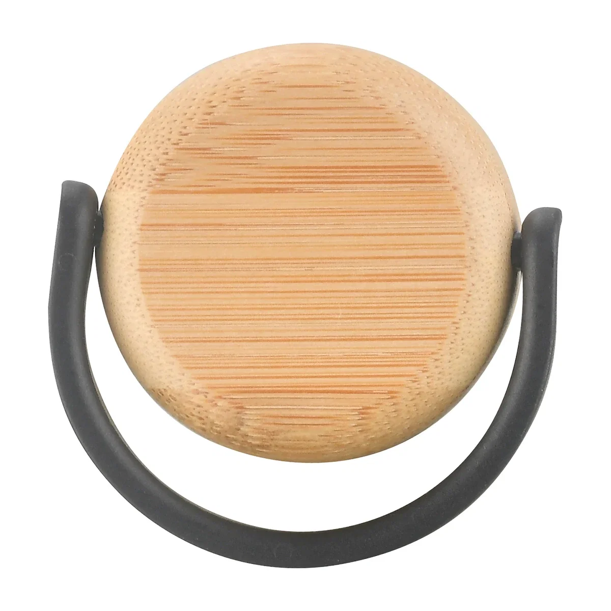 Close-up of the custom Sanzio bottle's bamboo lid and logo imprint area