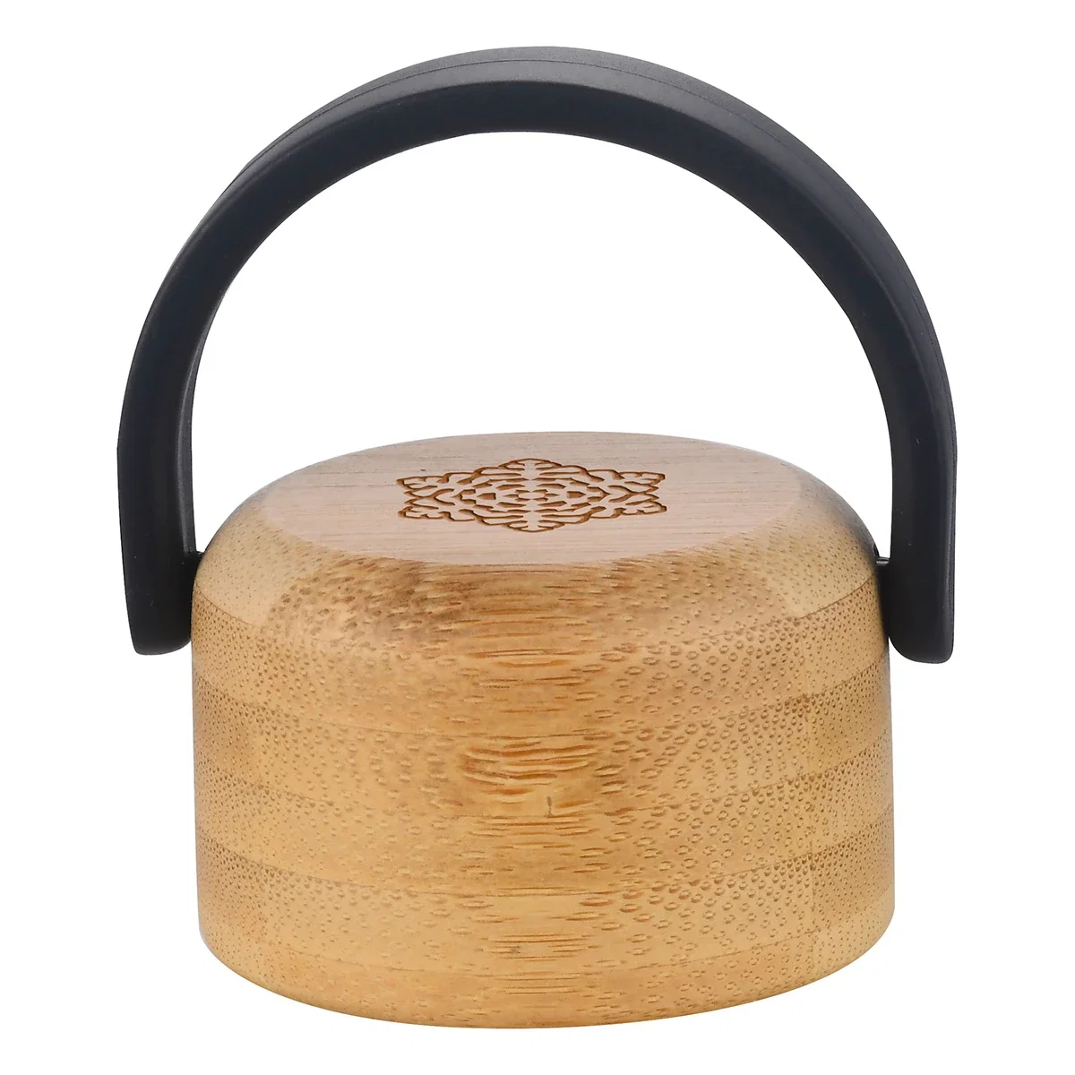 Branded Sanzio Bottle with Bamboo Lid on a desk, lifestyle shot
