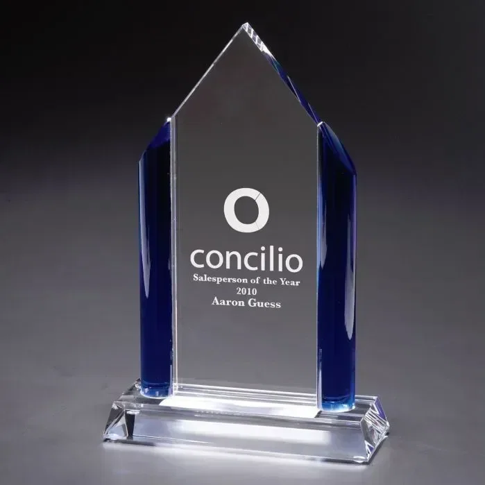 Sapphire Peak Optical Glass Award with Blue Pillars