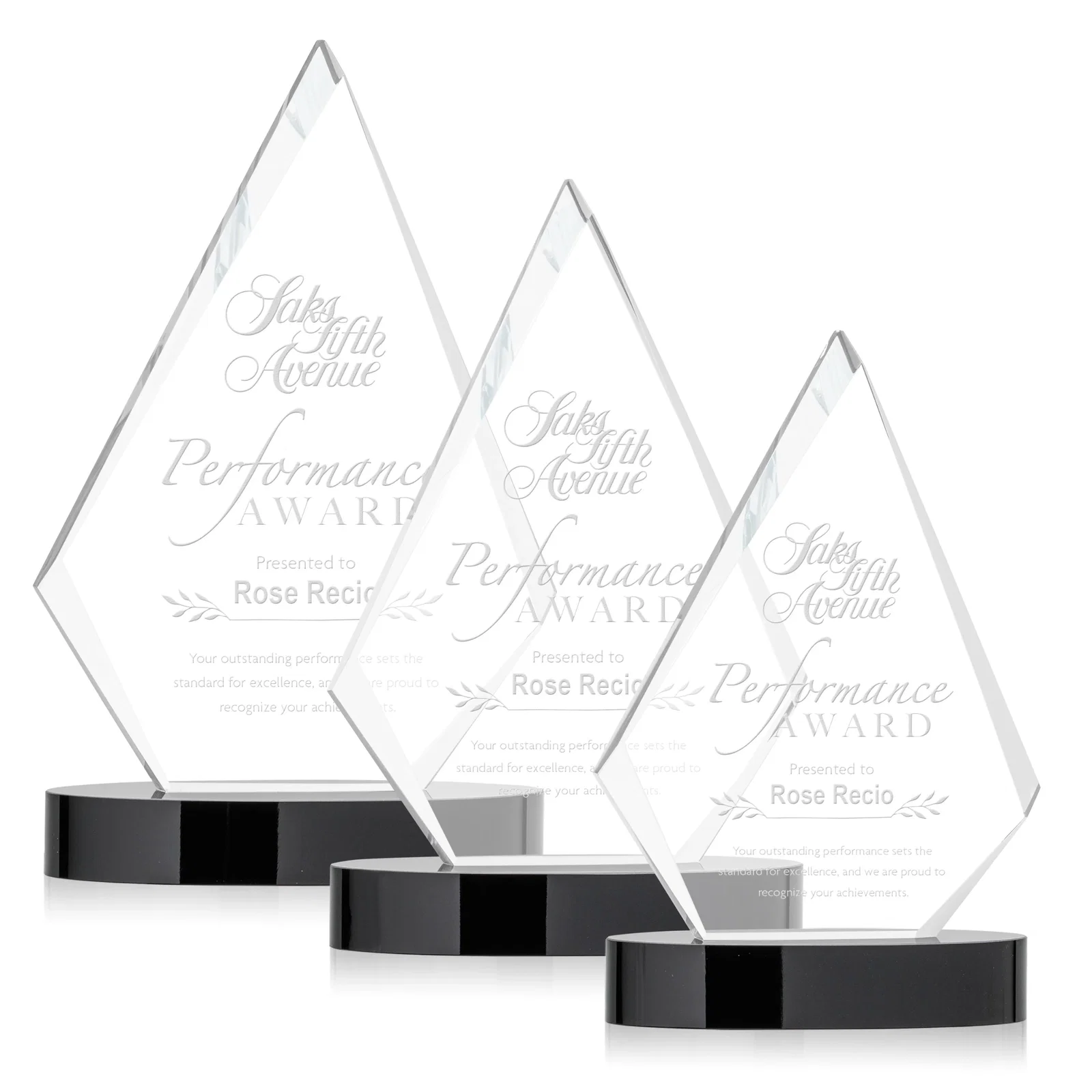 Custom Starfire Crystal Diamond Award on Round Base for employee recognition
