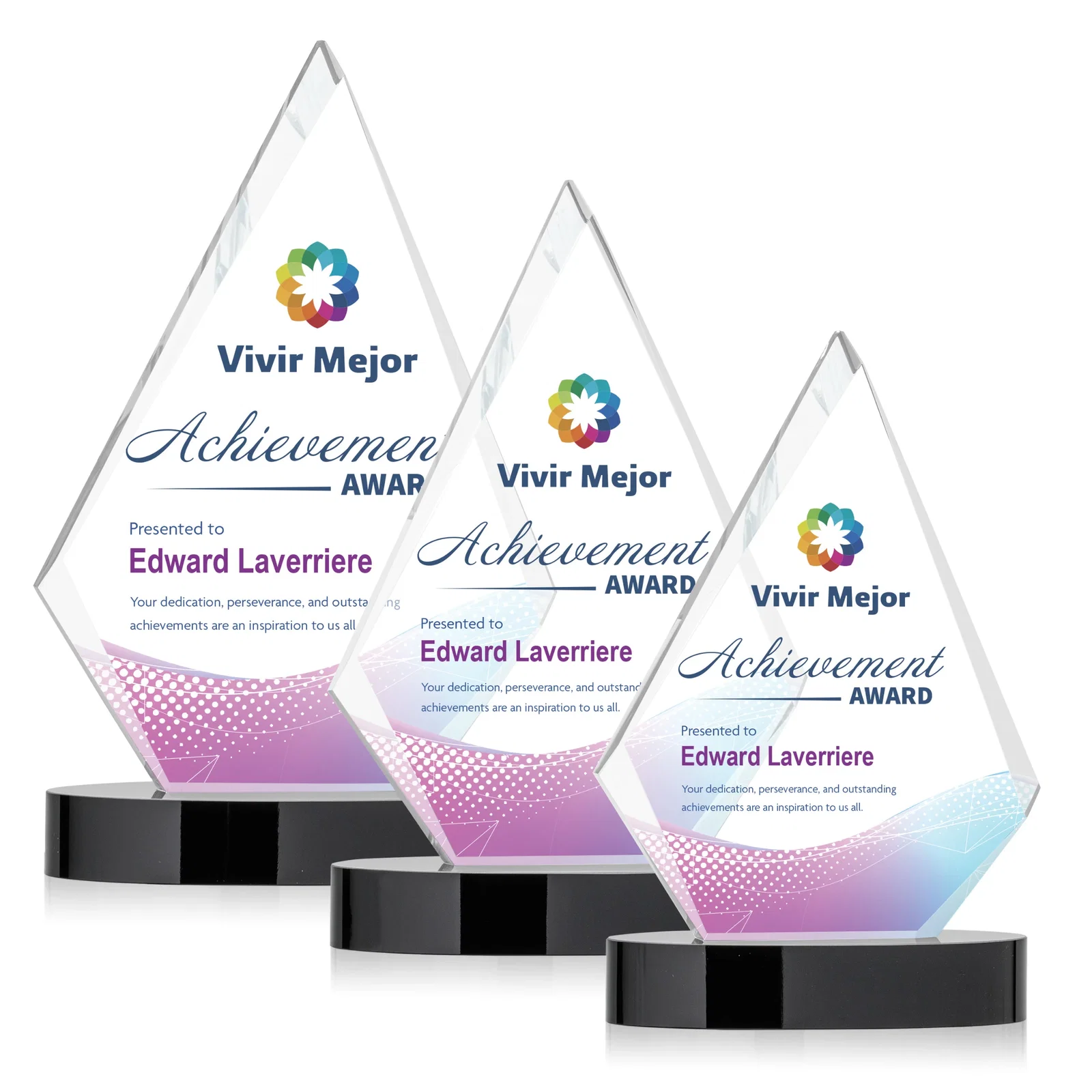 Custom Starfire Crystal Diamond Award on Round Base for dealer and partner awards