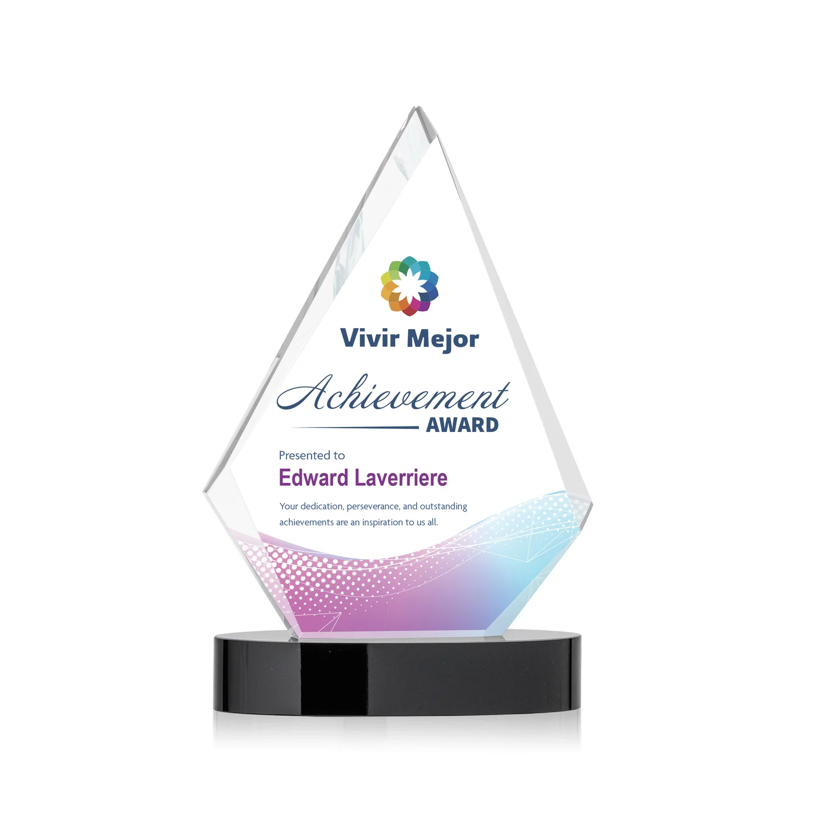 Custom Starfire Crystal Diamond Award on Round Base for company anniversary events