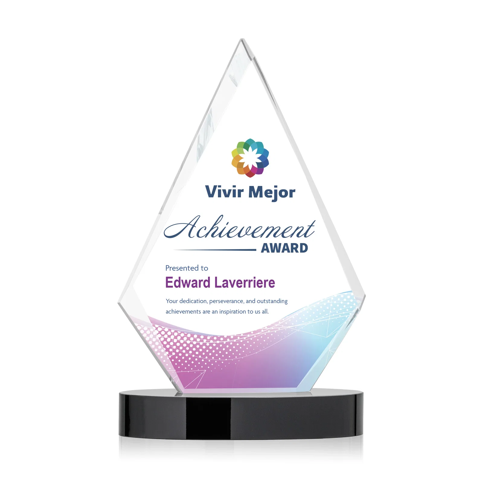 Personalized Starfire Crystal Diamond Award on Round Base for employee recognition