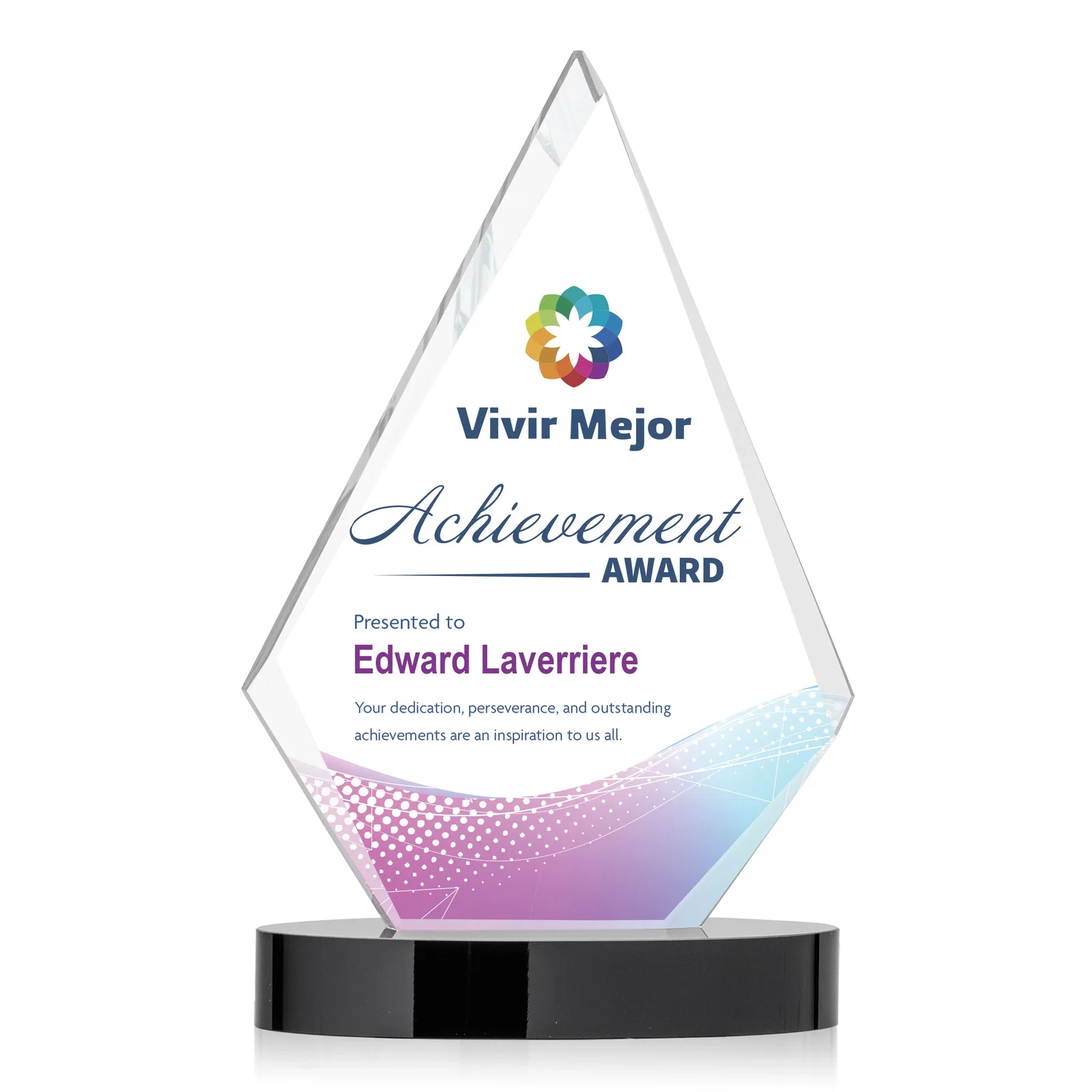 Personalized Starfire Crystal Diamond Award on Round Base for corporate award ceremonies