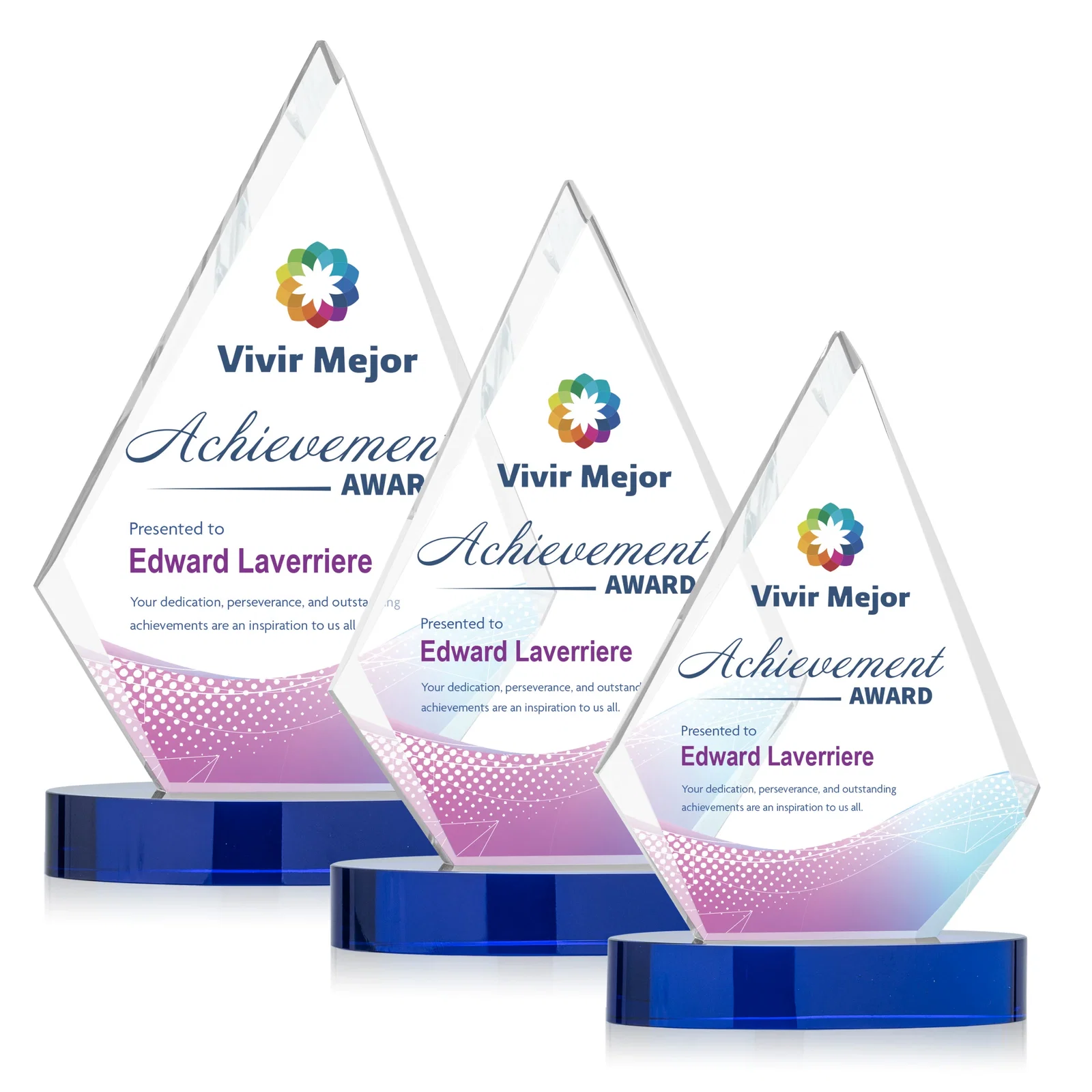 Personalized Starfire Crystal Diamond Award on Round Base for service anniversary gifts