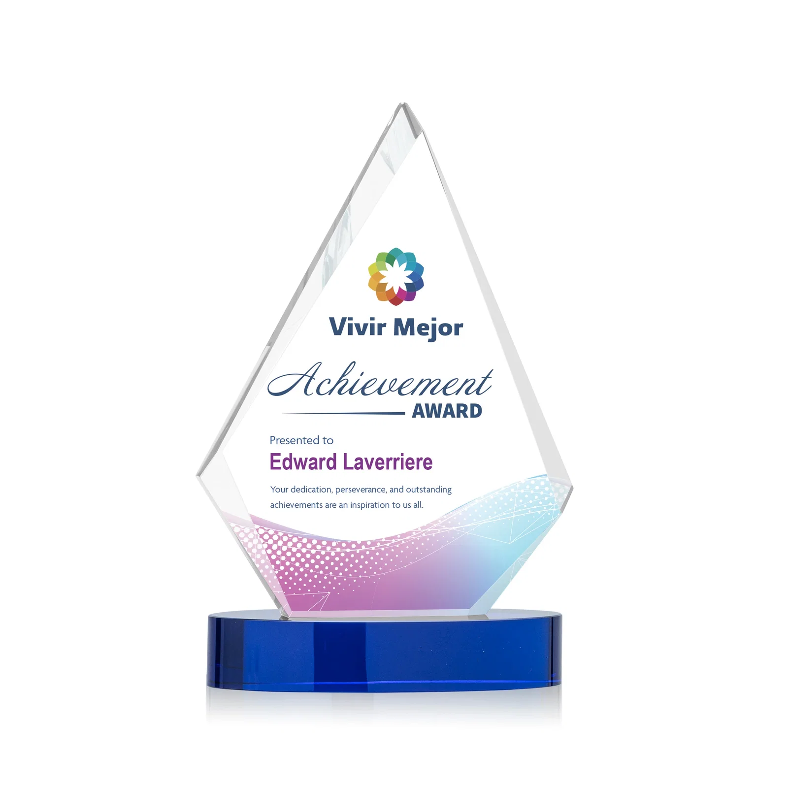 Personalized Starfire Crystal Diamond Award on Round Base for sales achievement awards