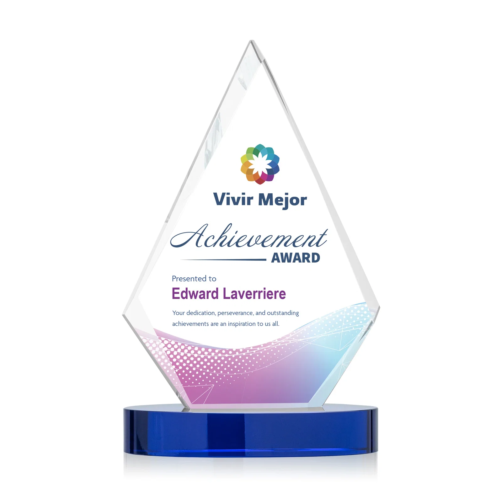 Personalized Starfire Crystal Diamond Award on Round Base for retirement presentations