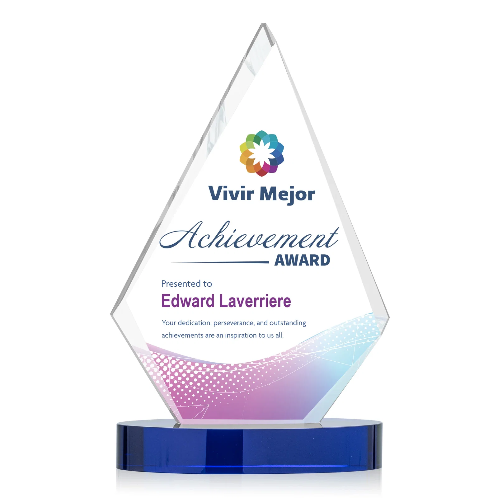 Personalized Starfire Crystal Diamond Award on Round Base for team milestone celebrations