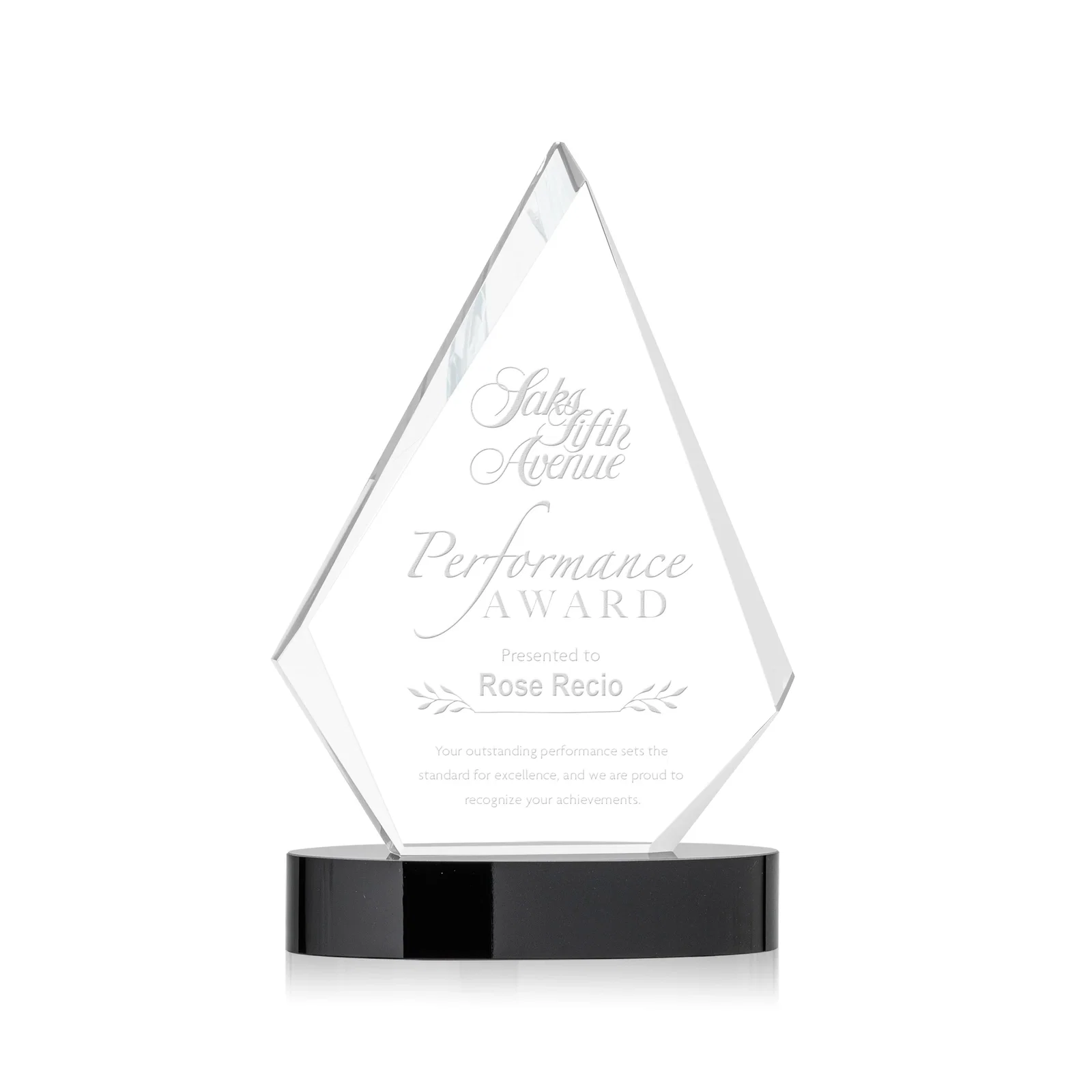 Custom Starfire Crystal Diamond Award on Round Base for corporate award ceremonies