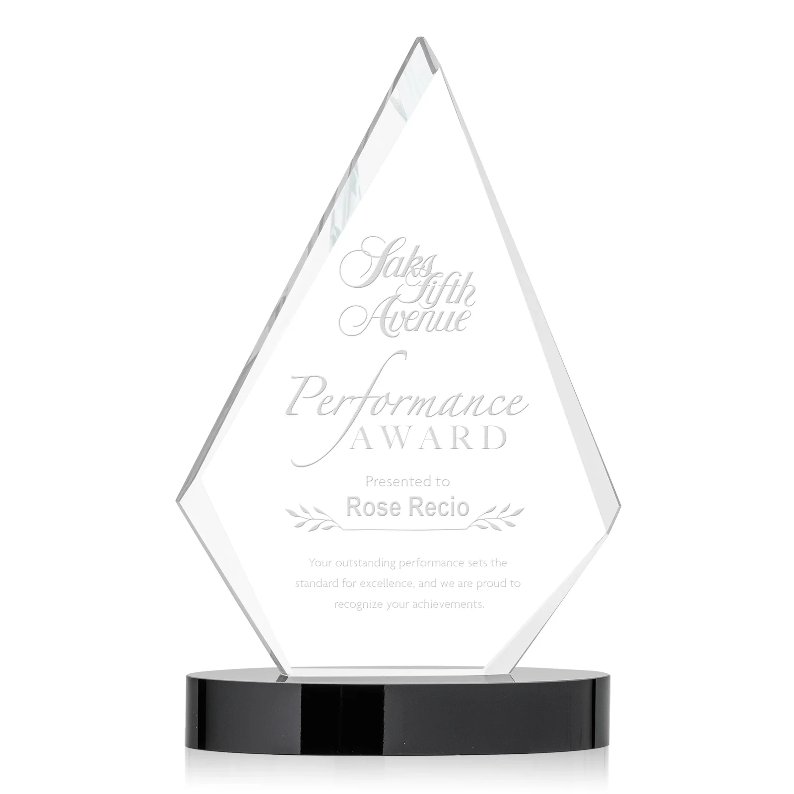 Custom Starfire Crystal Diamond Award on Round Base for sales achievement awards