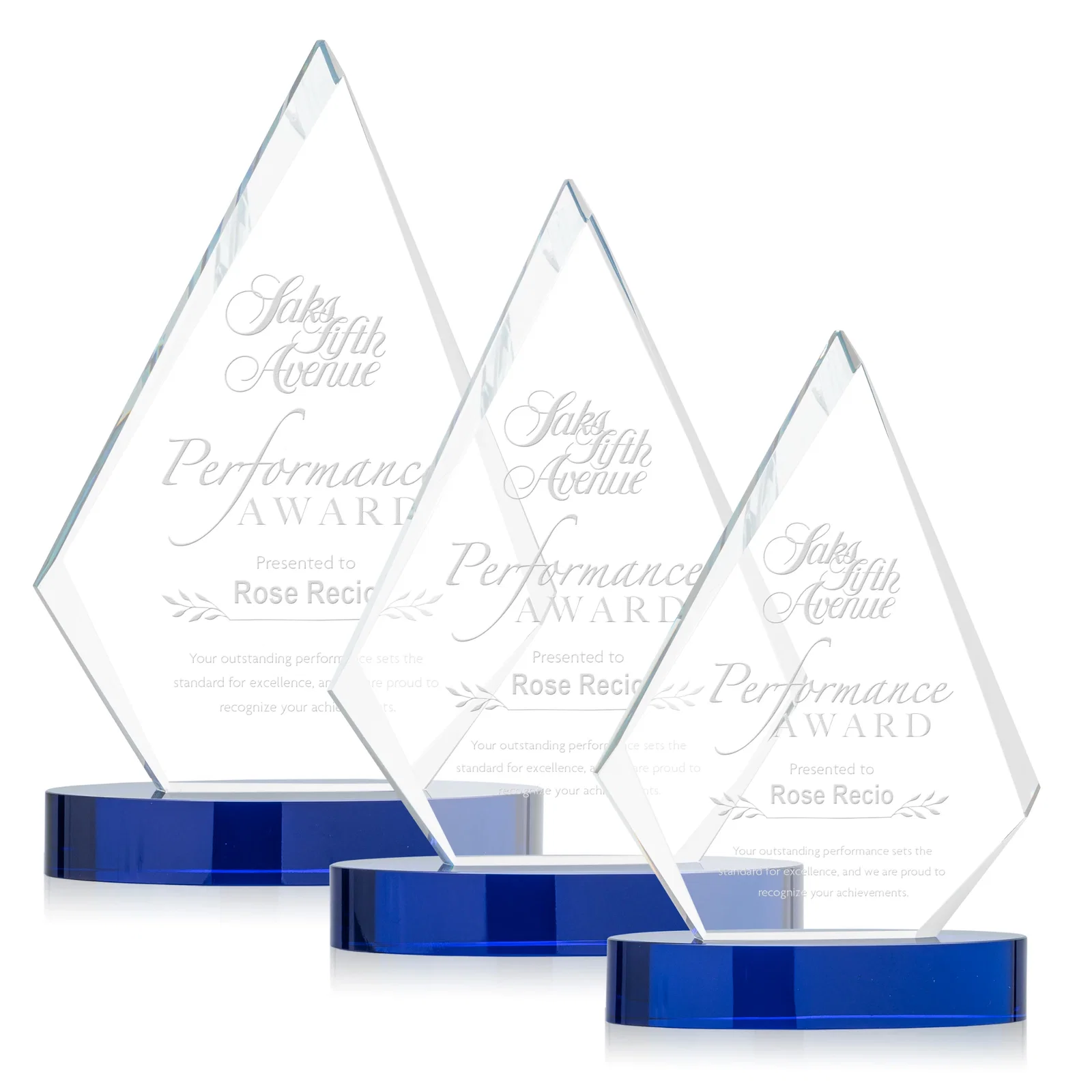 Custom Starfire Crystal Diamond Award on Round Base for team milestone celebrations