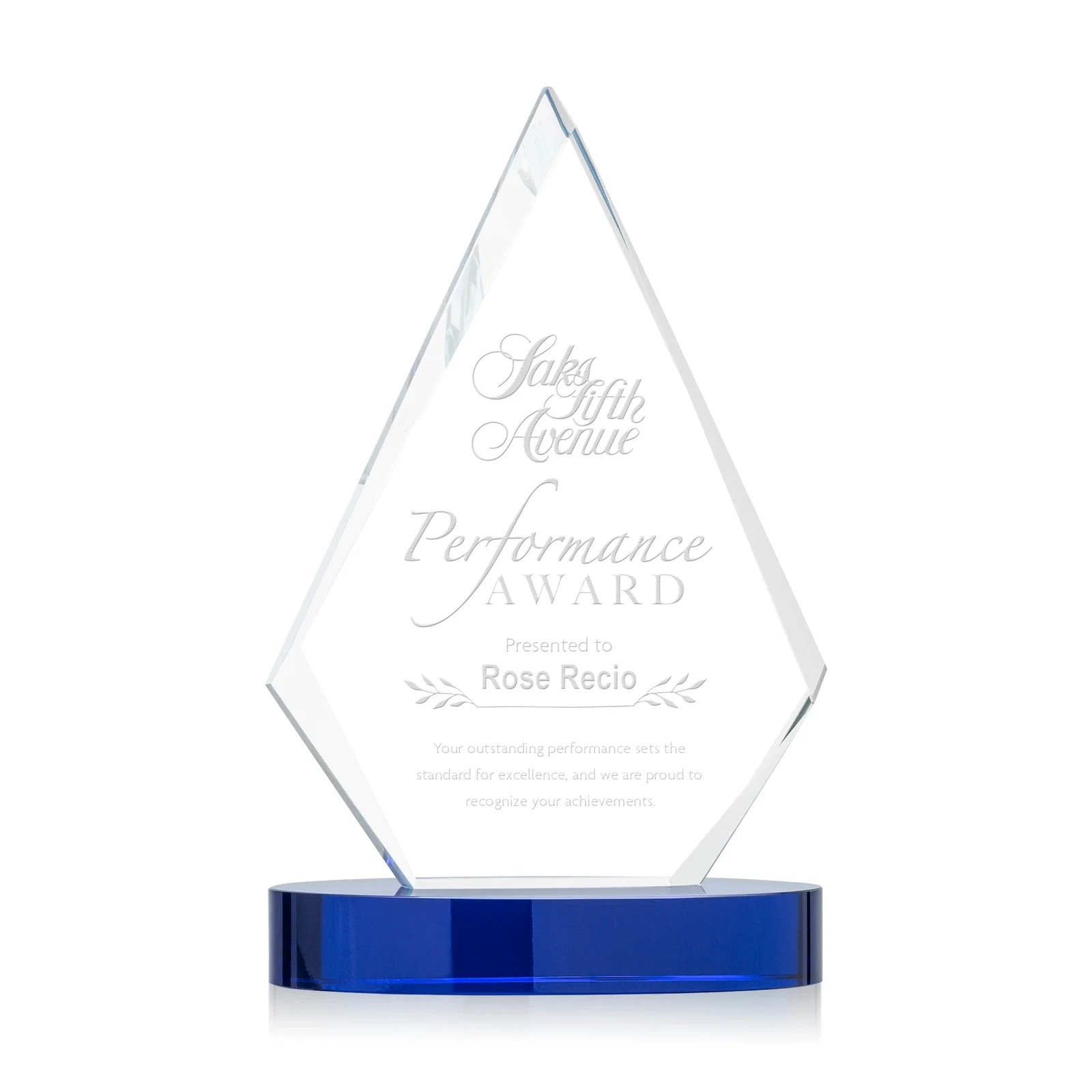 Custom Starfire Crystal Diamond Award on Round Base for graduation ceremonies