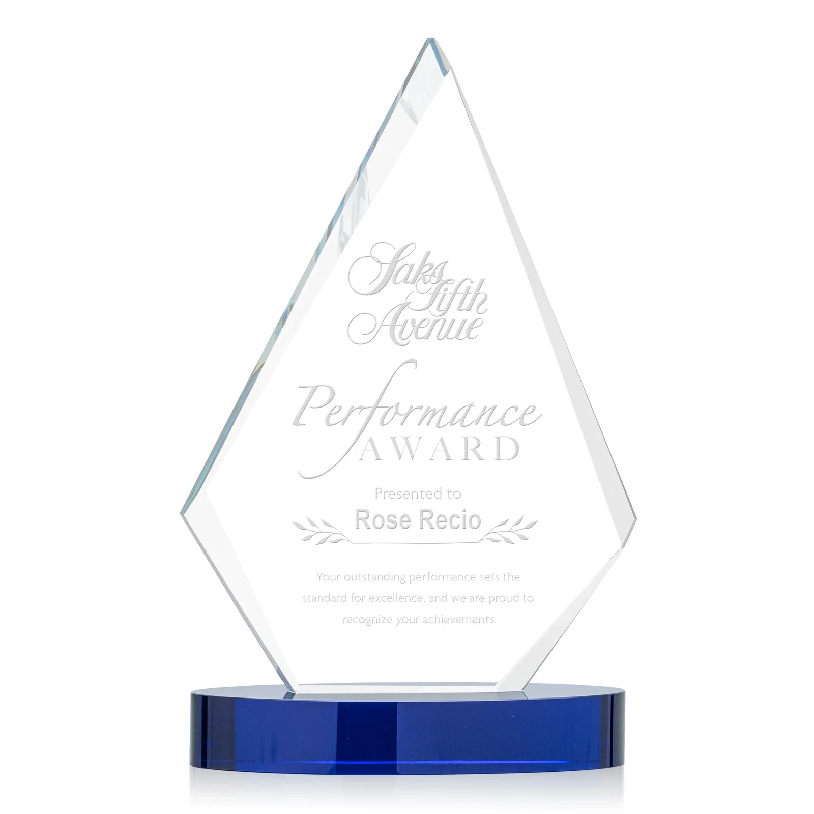 Custom Starfire Crystal Diamond Award on Round Base for safety achievement programs