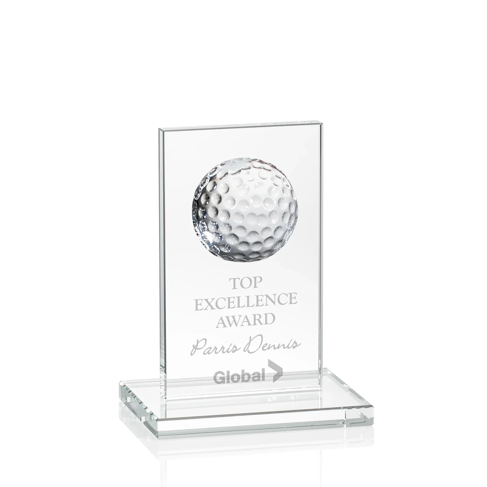 Custom Starfire Crystal Award with Ball on Vertical Upright for corporate award ceremonies
