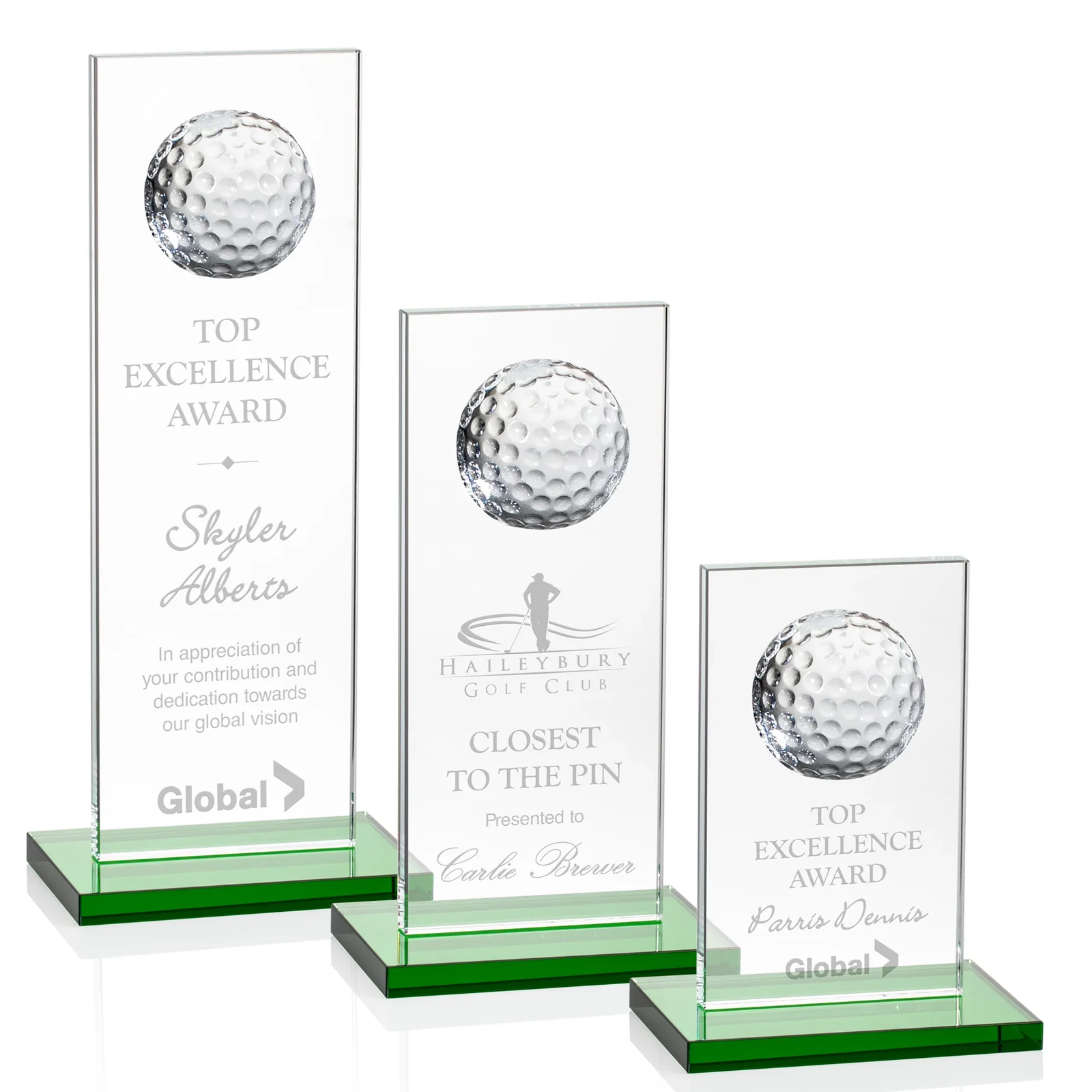 Custom Starfire Crystal Award with Ball on Vertical Upright for retirement presentations