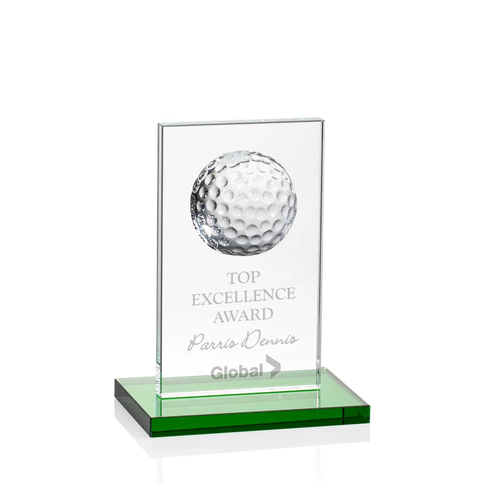 Custom Starfire Crystal Award with Ball on Vertical Upright for team milestone celebrations