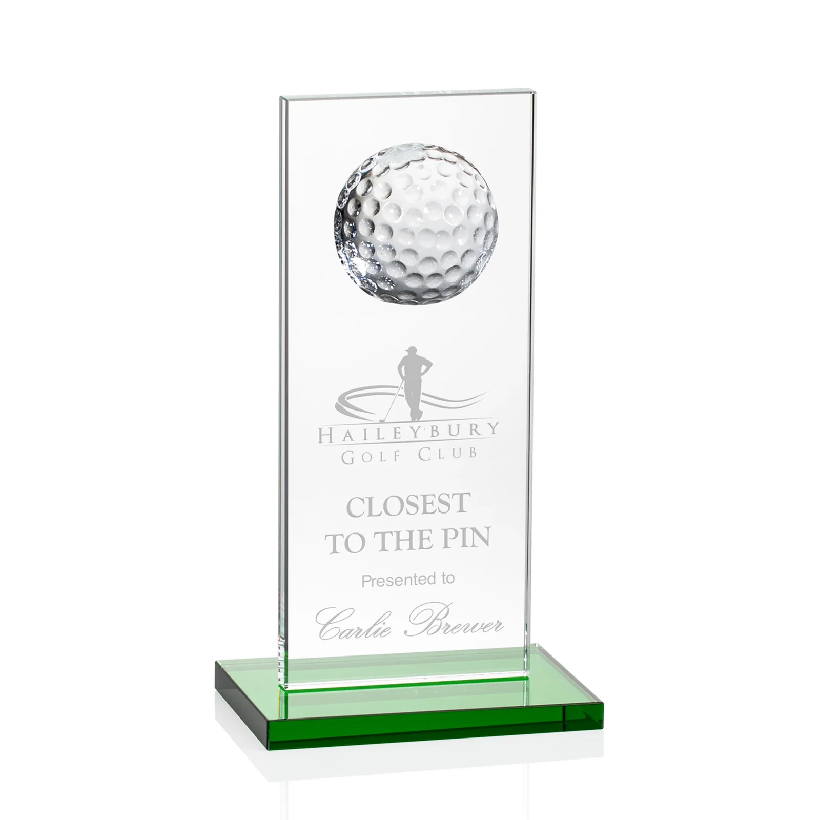 Custom Starfire Crystal Award with Ball on Vertical Upright for donor appreciation