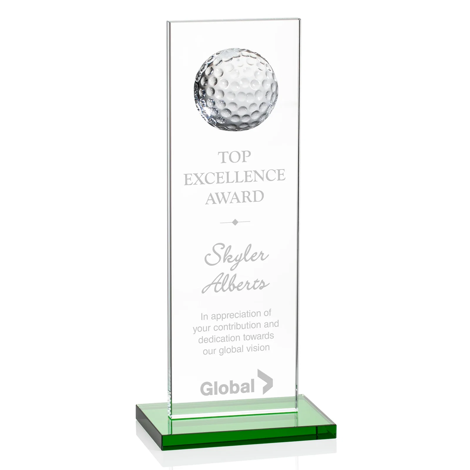 Custom Starfire Crystal Award with Ball on Vertical Upright for graduation ceremonies