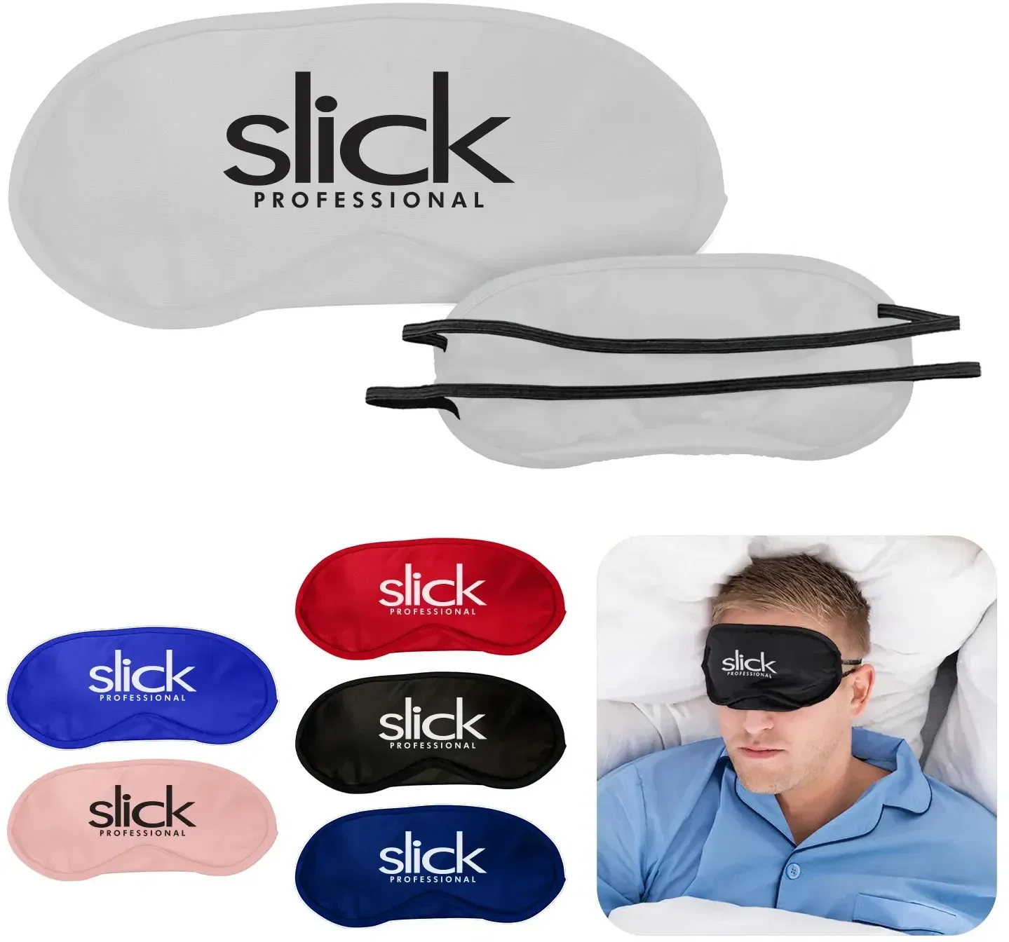 Custom Logo Eye Mask (Satin) being worn