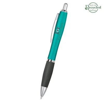 Satin silver ballpoint pen with a colored accent at the grip