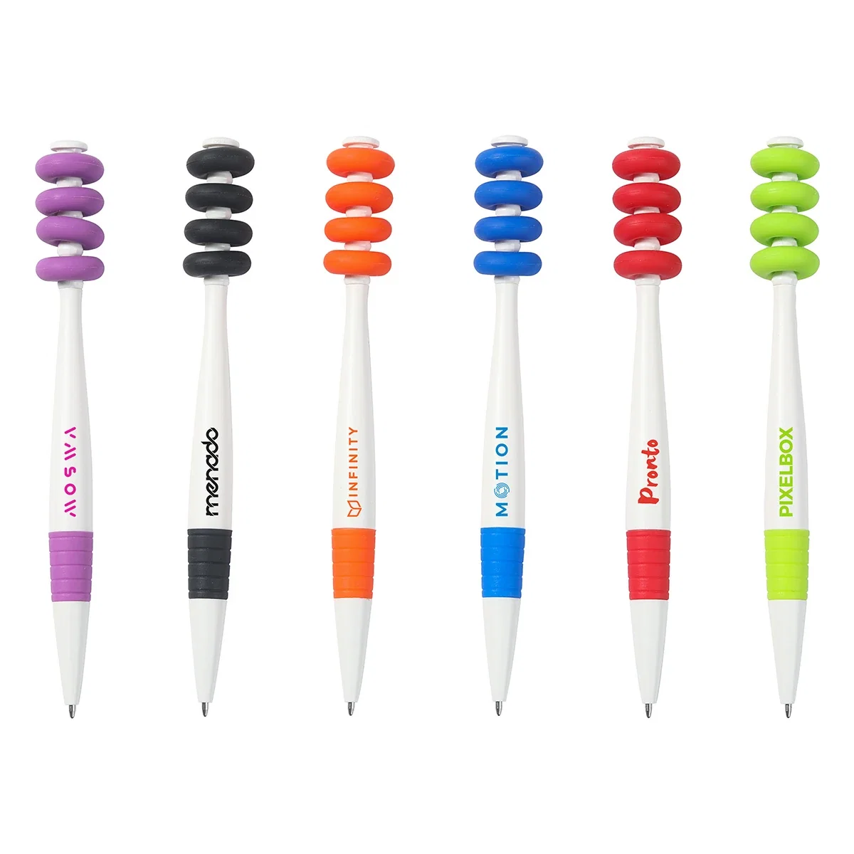 Saturn pen with a spinning fidget ring and silicone recycled ABS barrel