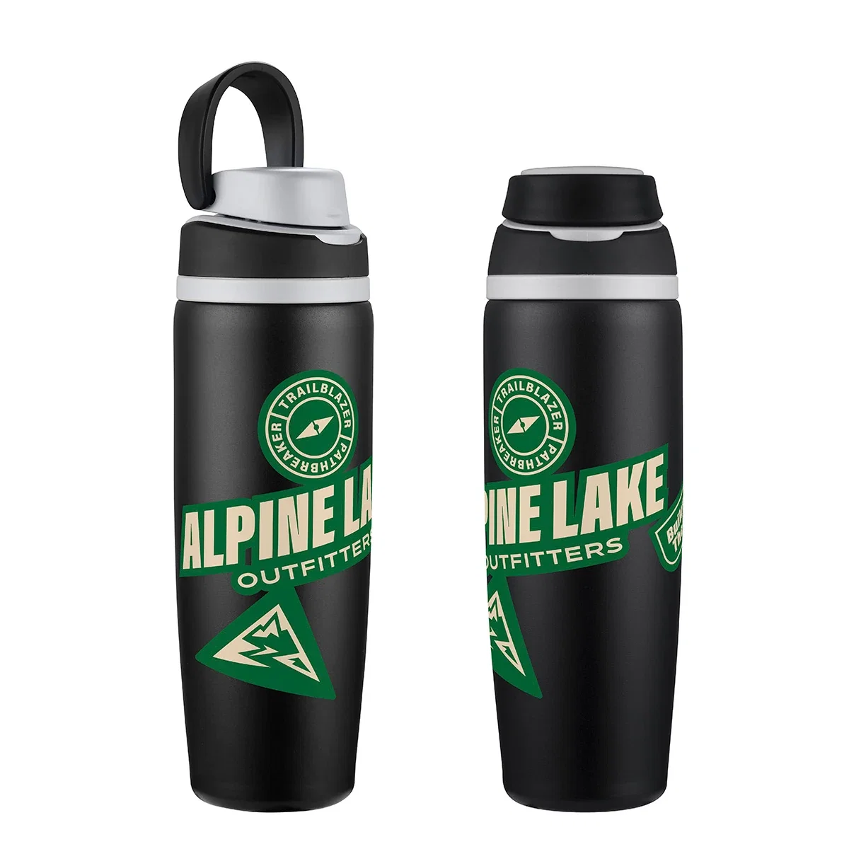 Two Savanah bottles shown side by side with the flip lid closed and open