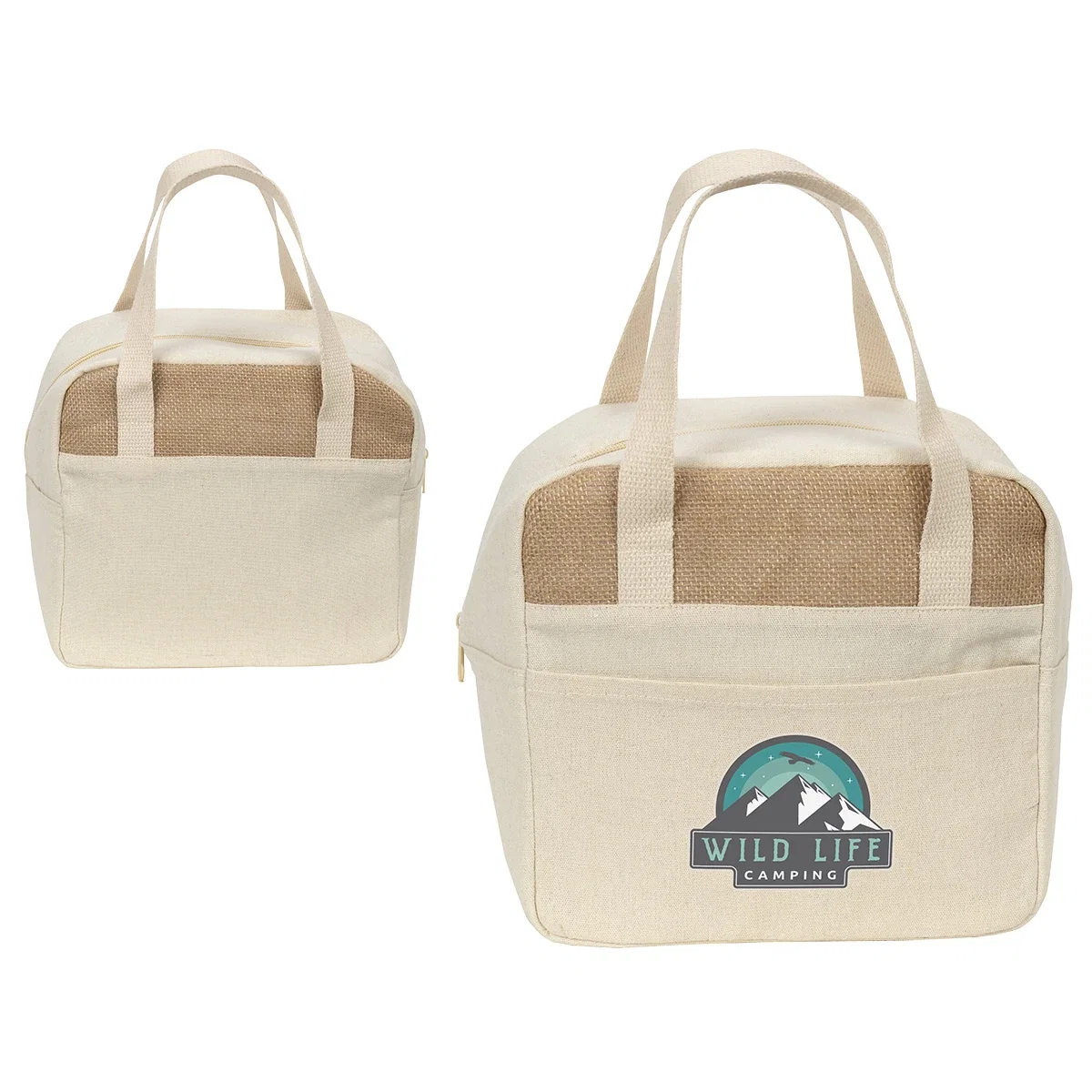 Custom Savanna Jute & Recycled Cotton Cooler Bag, front view of the branded cooler bag