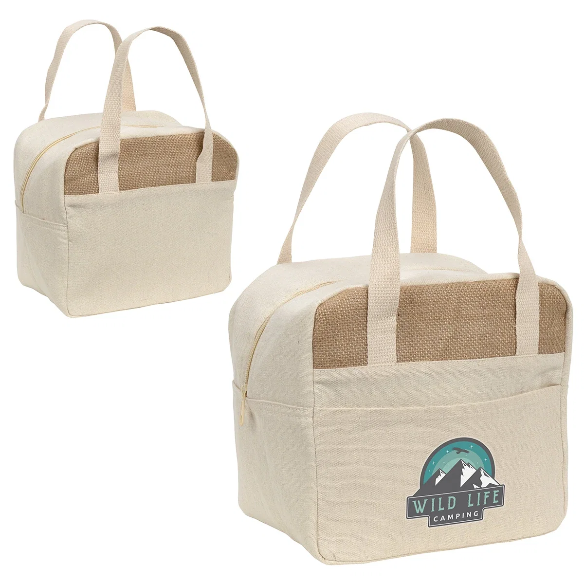 Side profile of the promotional Savanna Jute & Recycled Cotton Cooler Bag