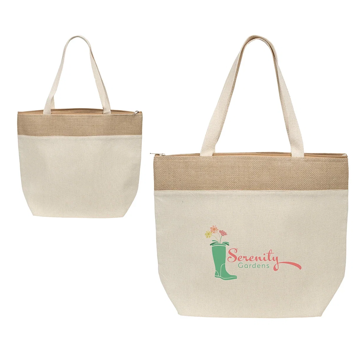 Custom Savanna Jute & Recycled Cotton Cooler Tote, front view of the branded cooler bag