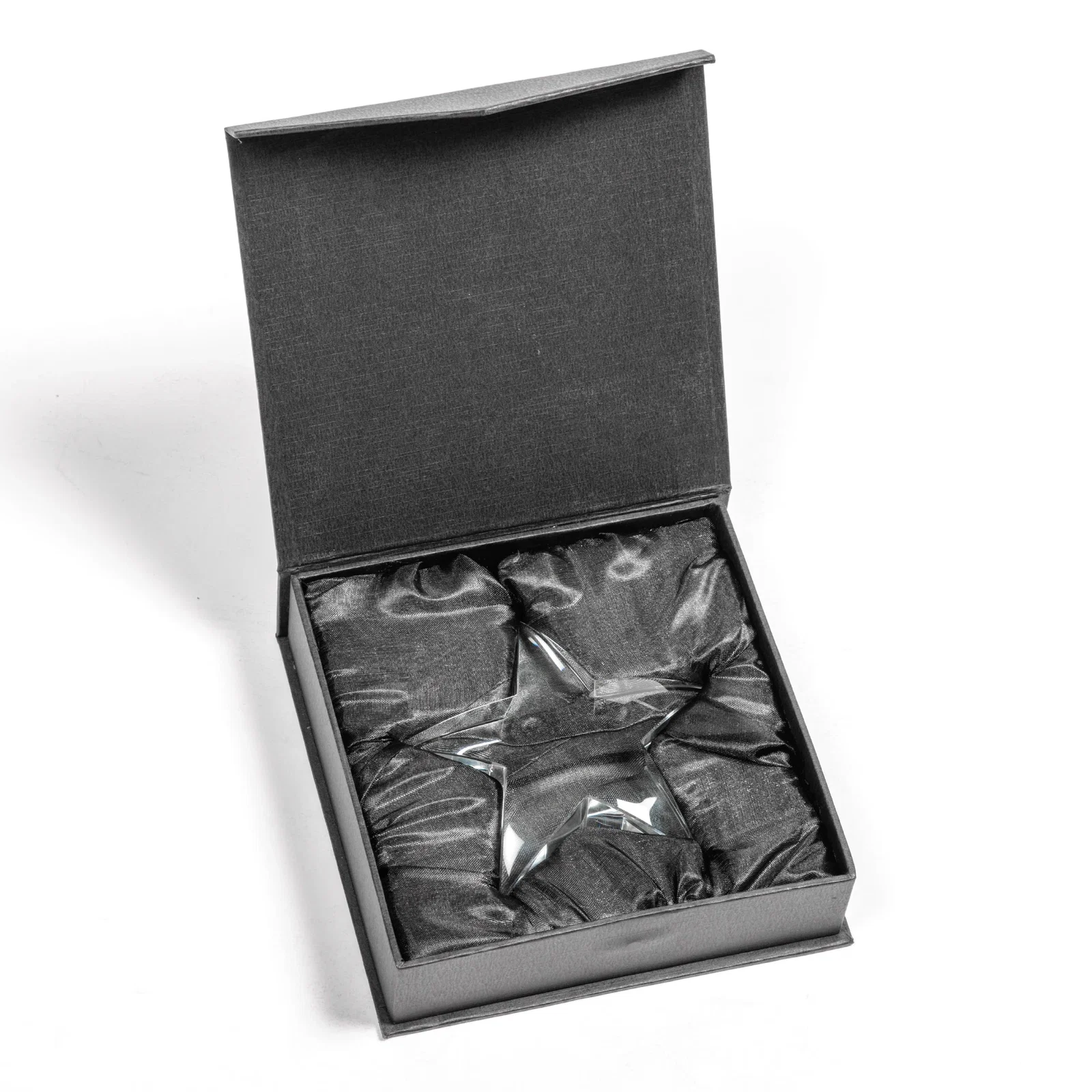 Custom Star Crystal Paperweight, 4.5" x 3.5" x 1" with Tapered Arms and Gift Box, sales award for corporate award ceremonies