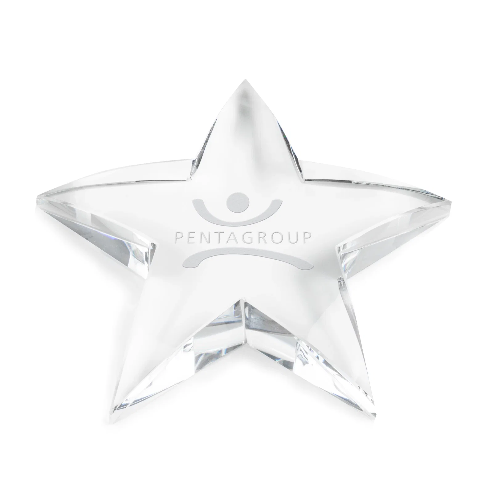 Custom Star Crystal Paperweight, 4.5" x 3.5" x 1" with Tapered Arms and Gift Box, sales award for team milestone celebrations